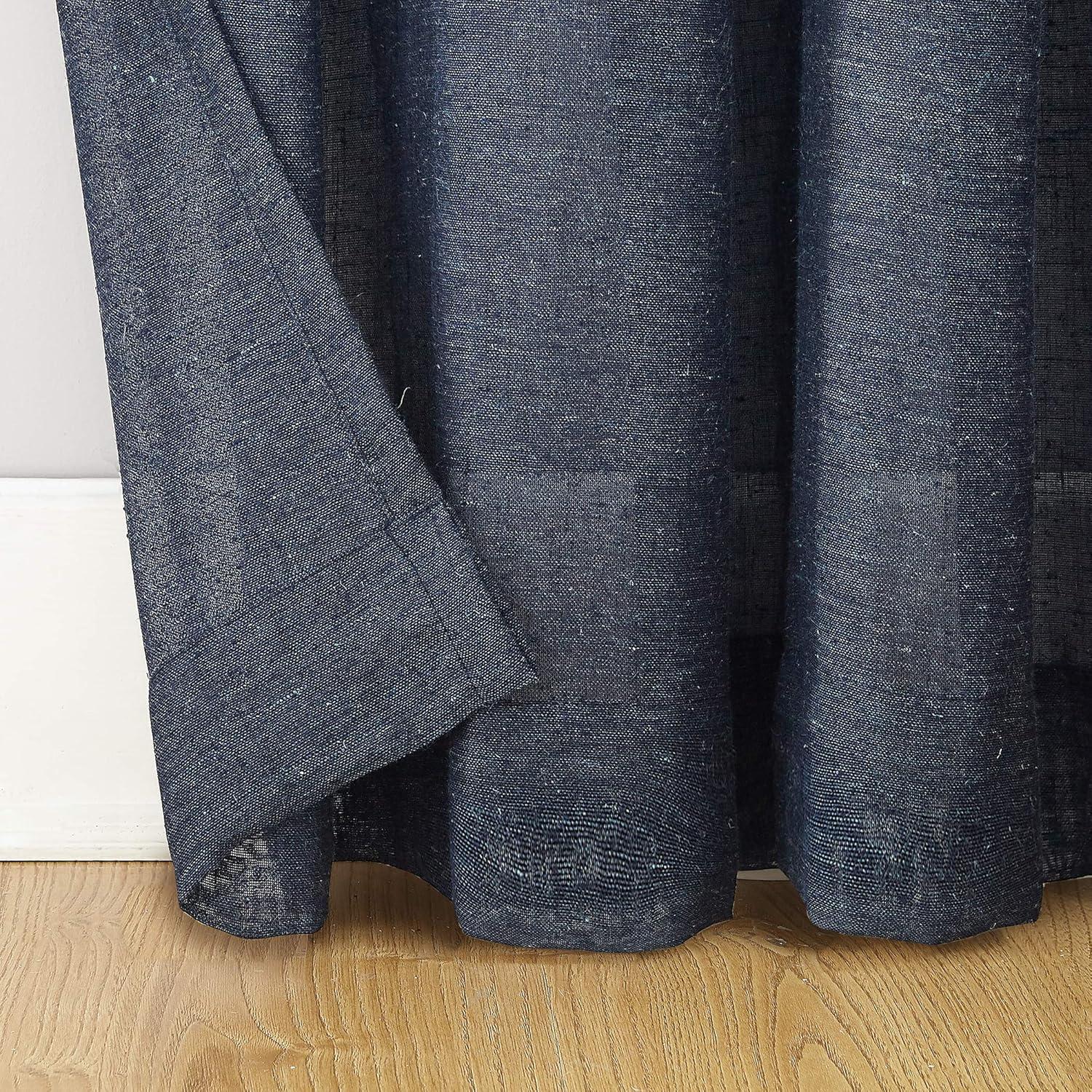 84"x52" Slub Textured Linen Blend Grommet Top Curtain Navy - Archaeo: Modern Light Filtering Panel