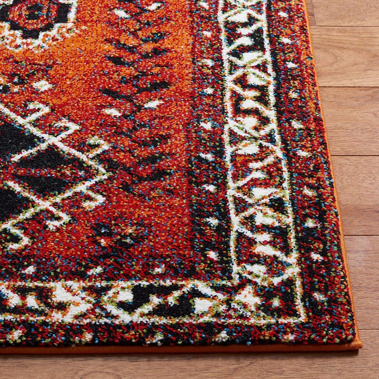 Hamadan Orange and Red 9' x 12' Synthetic Area Rug