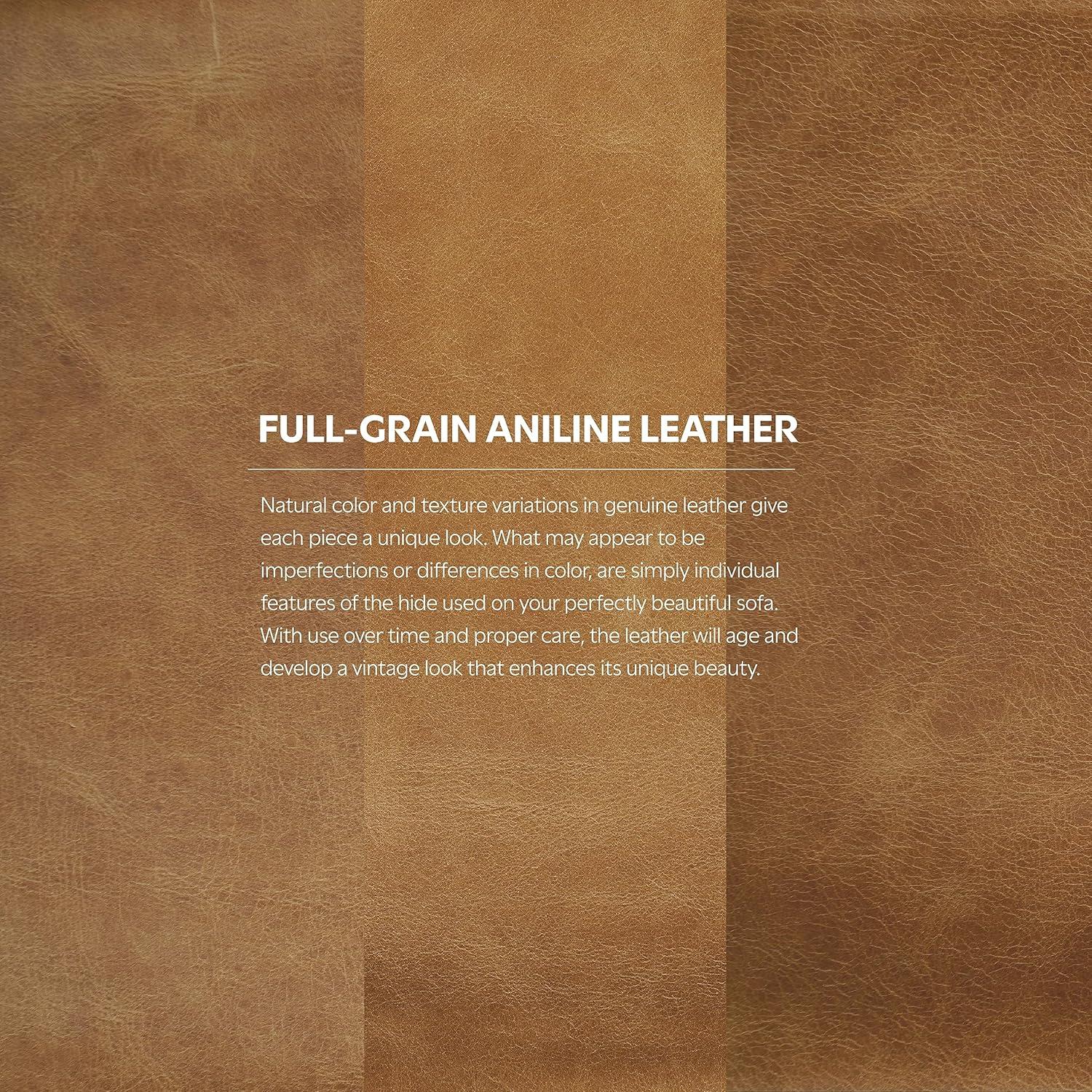 Simpli Home Morrison Genuine Leather Sofa, Mid-Century Modern Couch for Living Room, Handcrafted with Removable Cushions