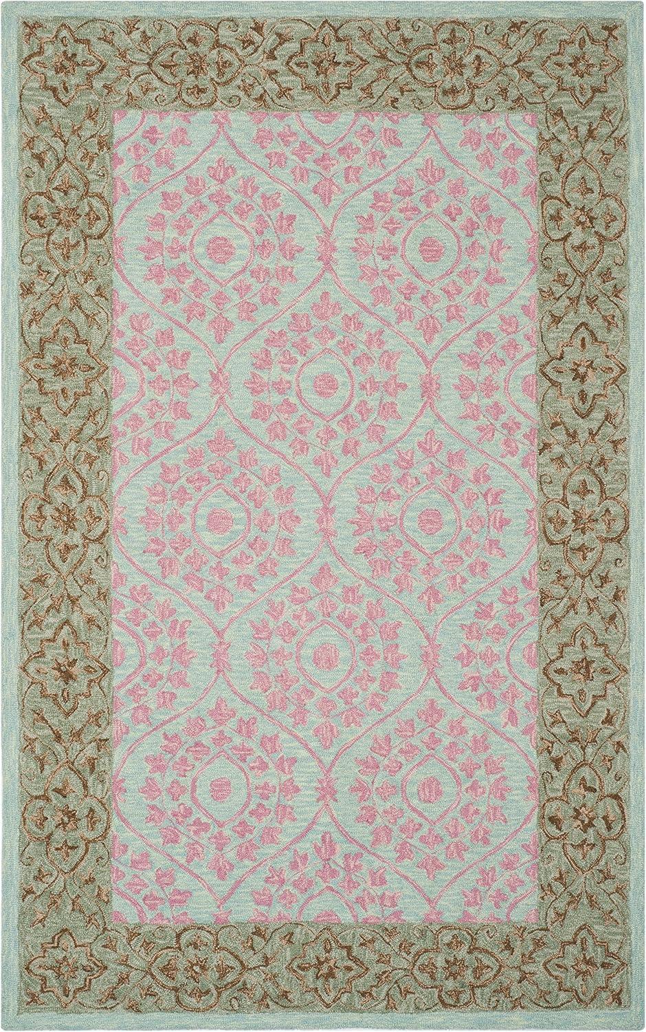 Ivory and Pink Hand-Knotted Wool Medallion Rug 4' x 6'