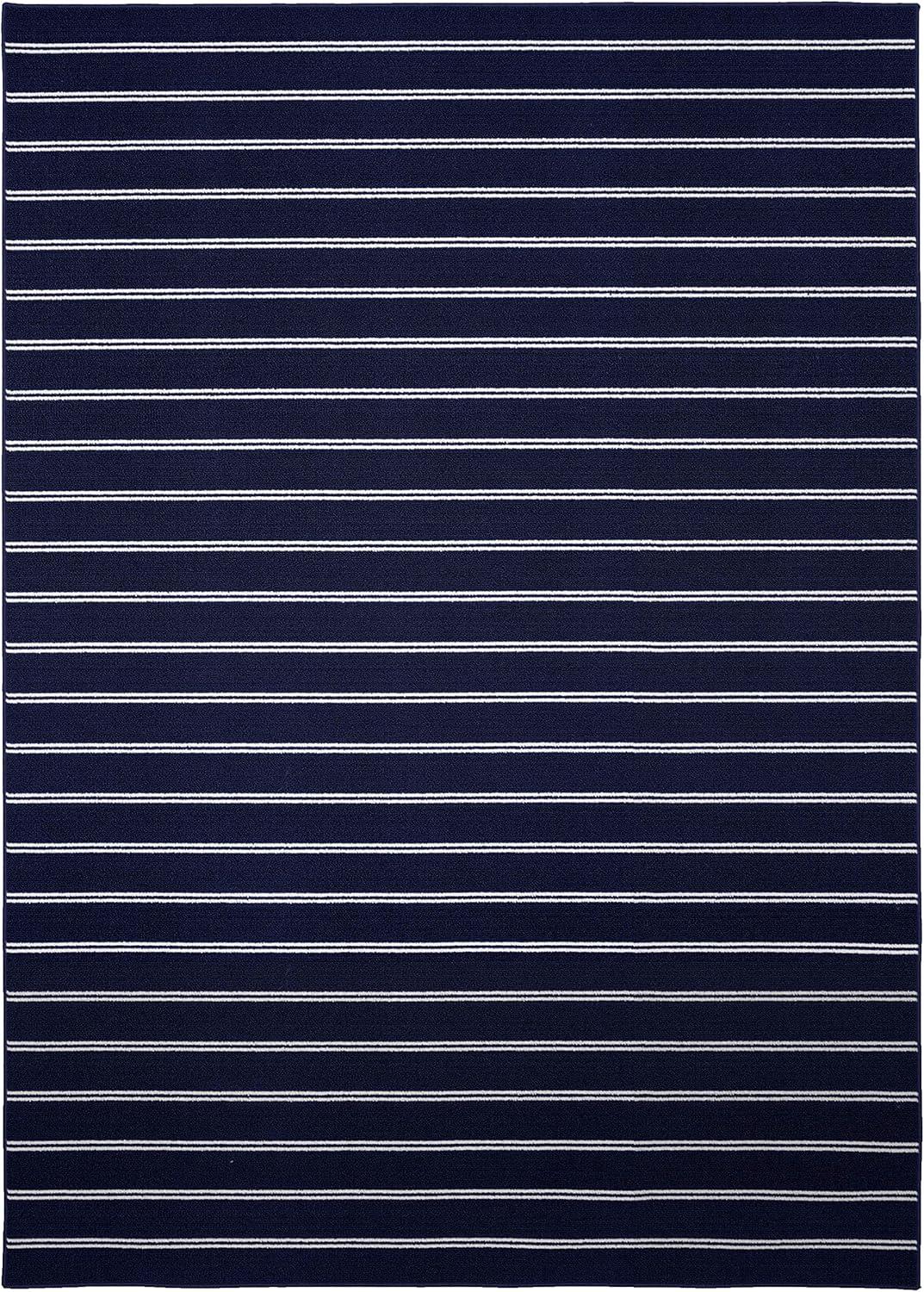 Avery Tufted Navy Stripe 9' x 12' Easy-Care Synthetic Area Rug