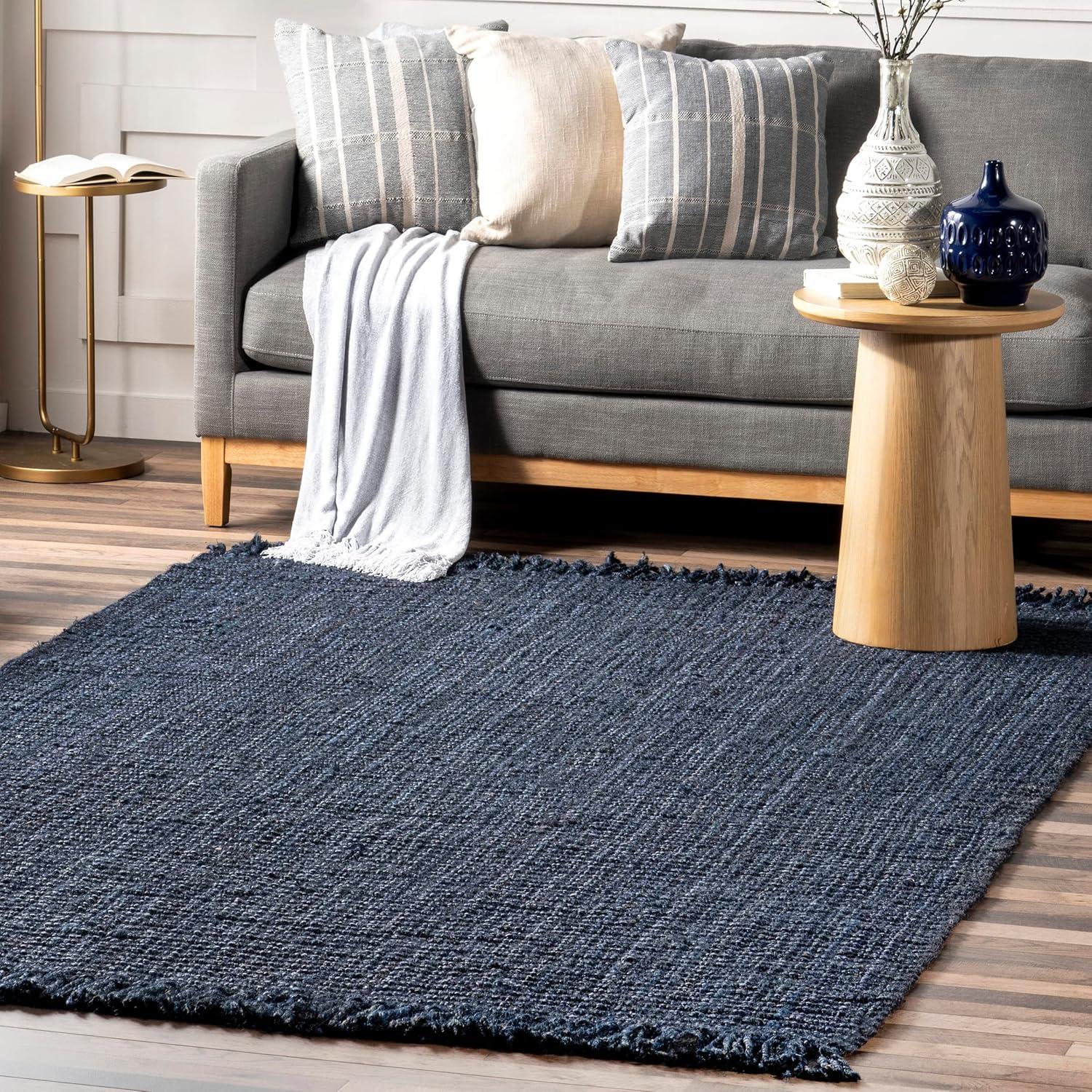 Handwoven Navy Blue Chunky Jute 3' x 5' Rectangular Rug