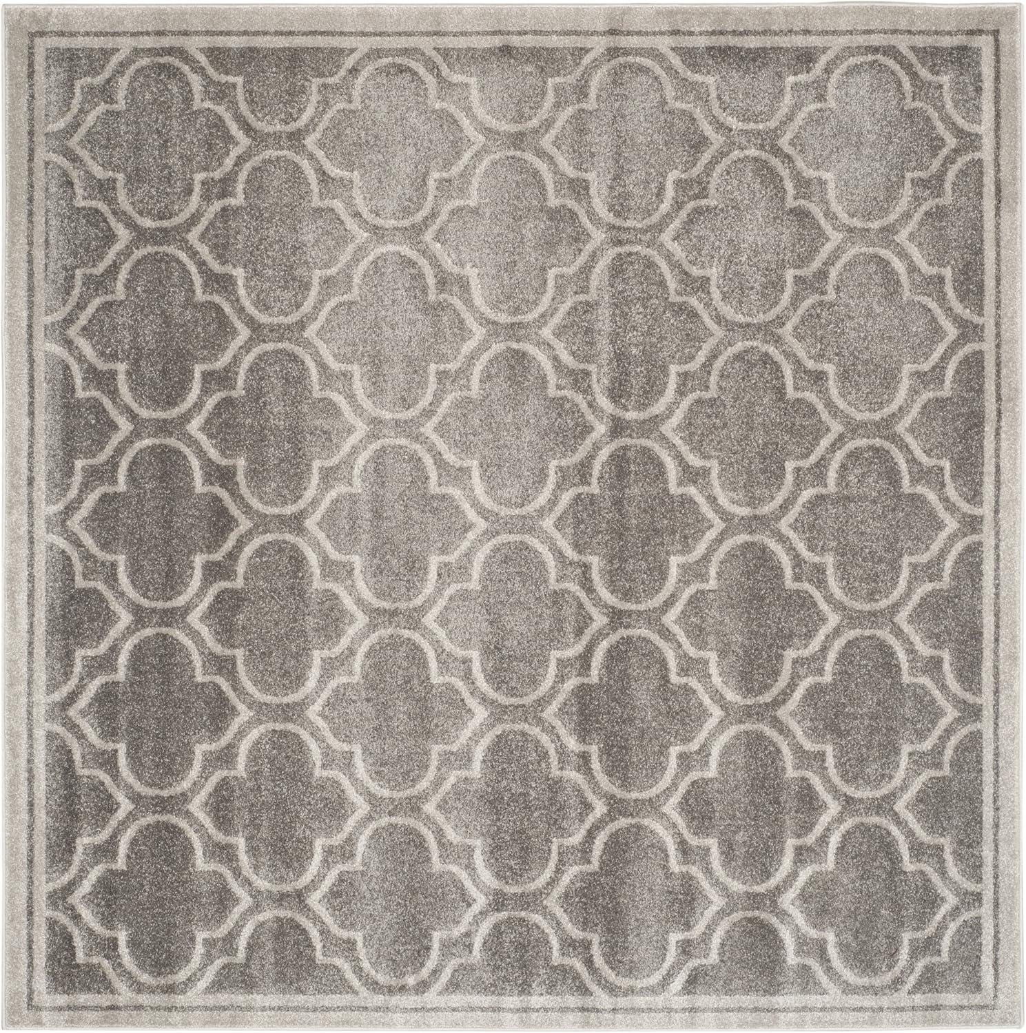 Grey and Light Grey Square Synthetic Area Rug