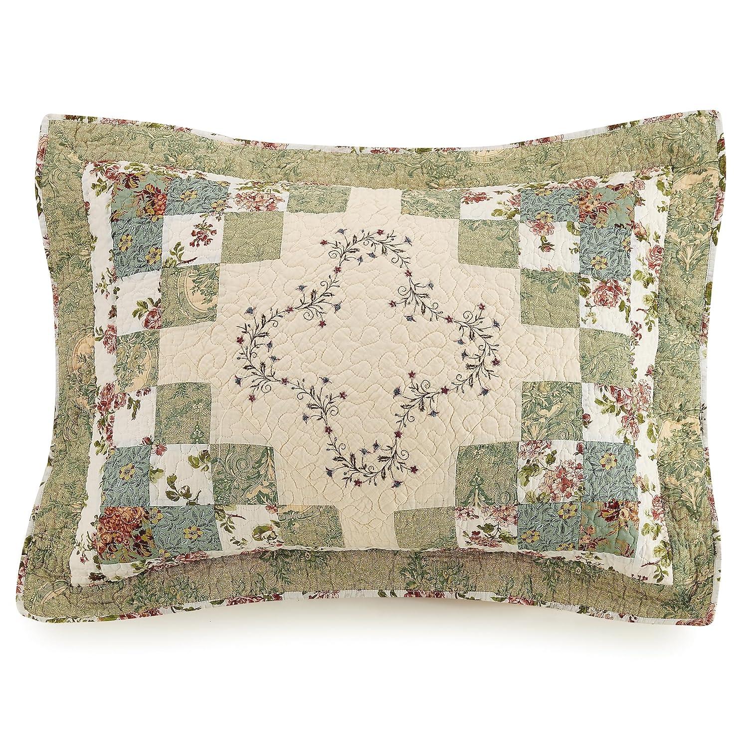Modern Heirloom Olivia Floral Embroidered Patchwork 3-Piece Quilt Set
