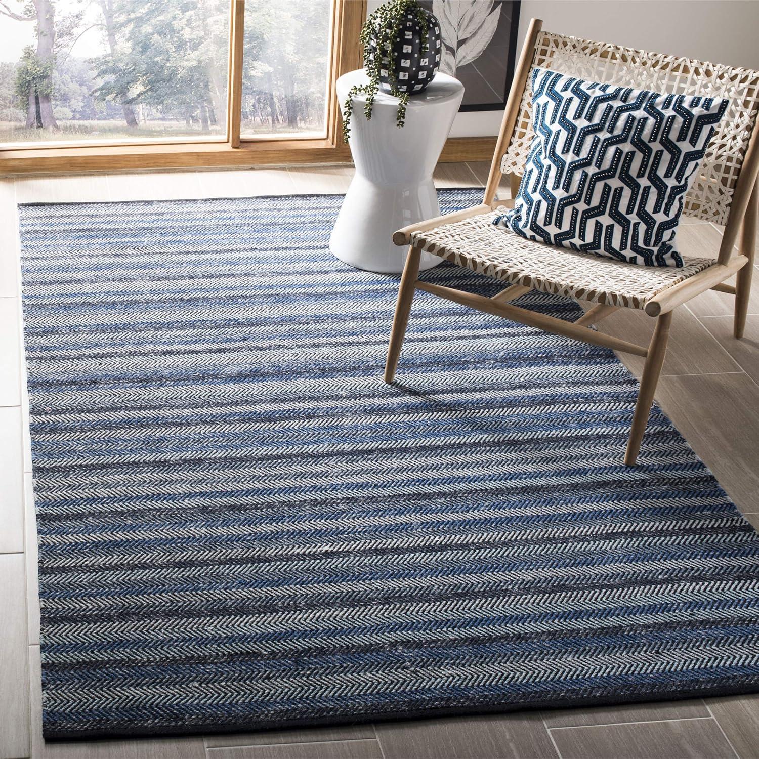 Handwoven Blue Stripe Kilim 8' x 10' Wool Area Rug