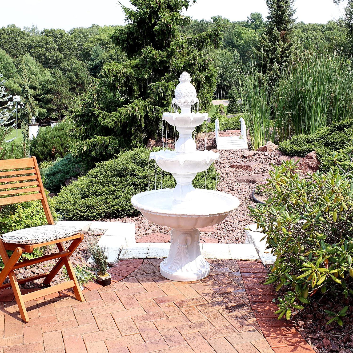 Sunnydaze Electric Fiberglass 3-Tier Welcome Pineapple Top Outdoor Water Fountain - 57" - White