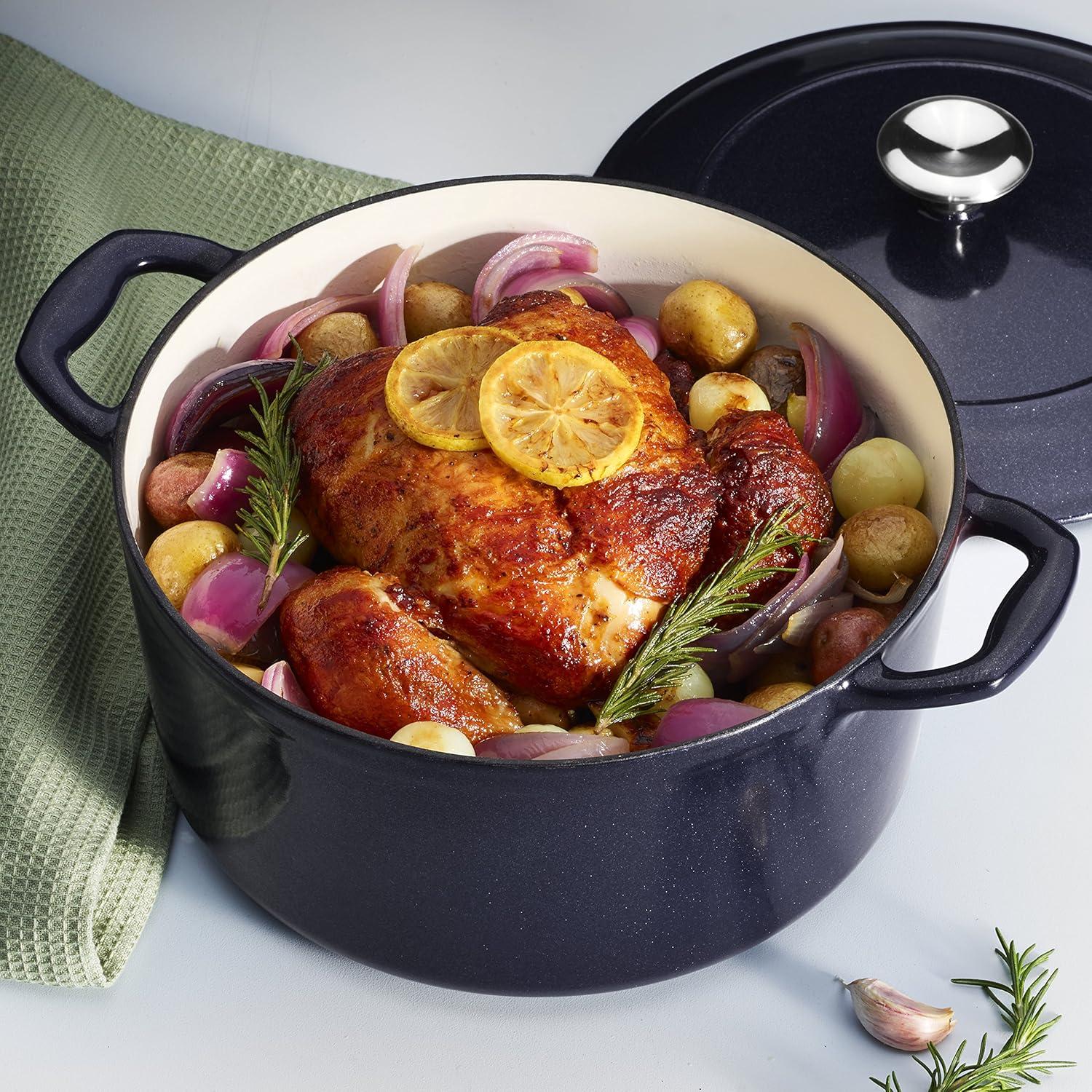 Tramontina 5.5 QT Covered Round Dutch Oven - Cast Iron - Dark Blue - Gourmet 80131/038DS