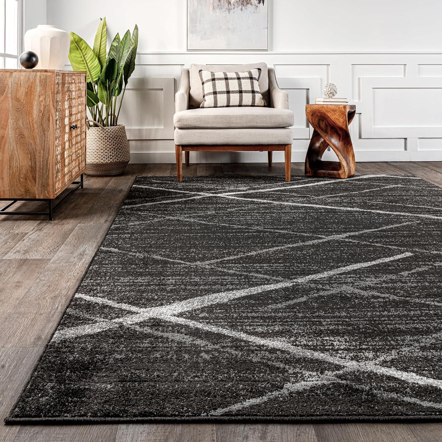 Nuloom 8x10 Thigpen Contemporary Indoor Area Rug, Charcoal, Abstract Lines, Non-Slip Backing, Stain Resistant, Bedroom Living Room, Kitchen