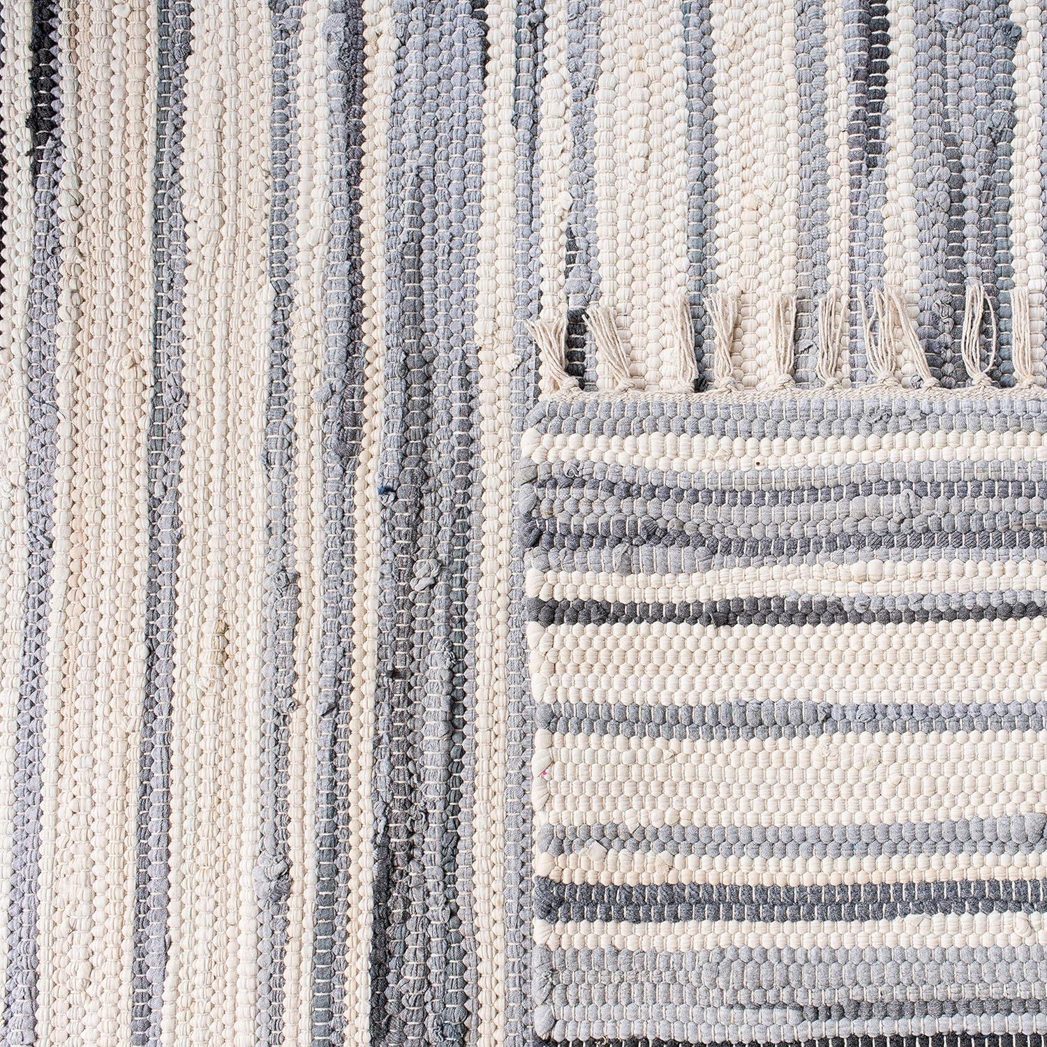 Hand-Woven Stripe Gray and Ivory Wool-Cotton Runner Rug, 2'3" x 10'