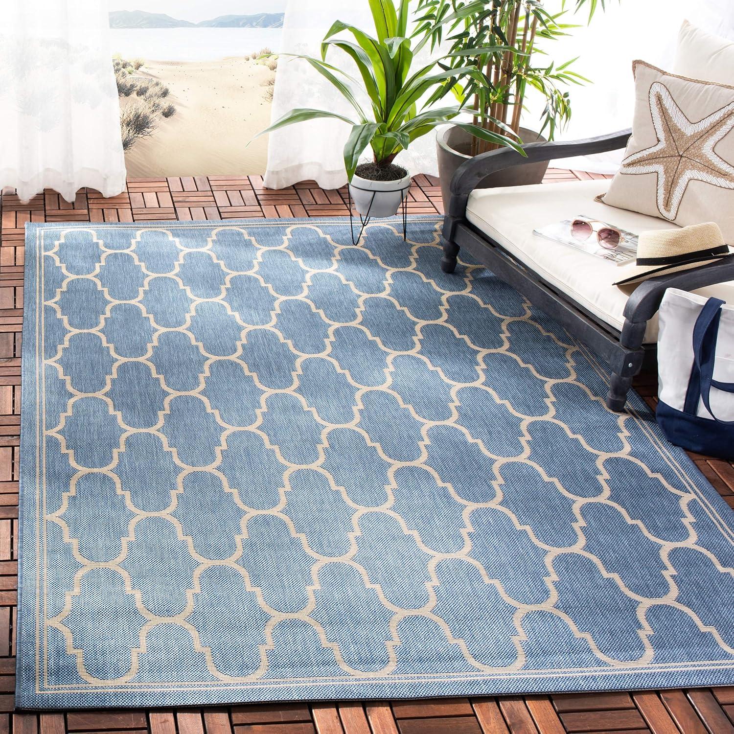 Courtyard CY6016 Power Loomed Indoor and Outdoor Area Rug - Blue/Beige - 9'x12'6" - Safavieh