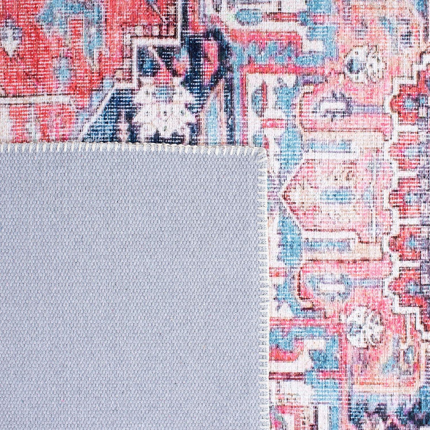 SAFAVIEH Serapi Doncho Traditional Machine Washable Area Rug, Red/Navy, 10' x 14'
