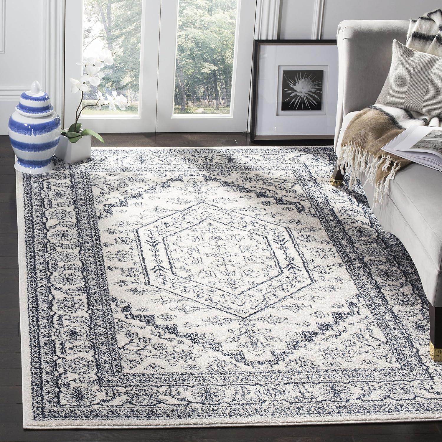 Adirondack ADR108 Power Loomed Area Rug - Ivory/Navy - 4'x6' - Safavieh.