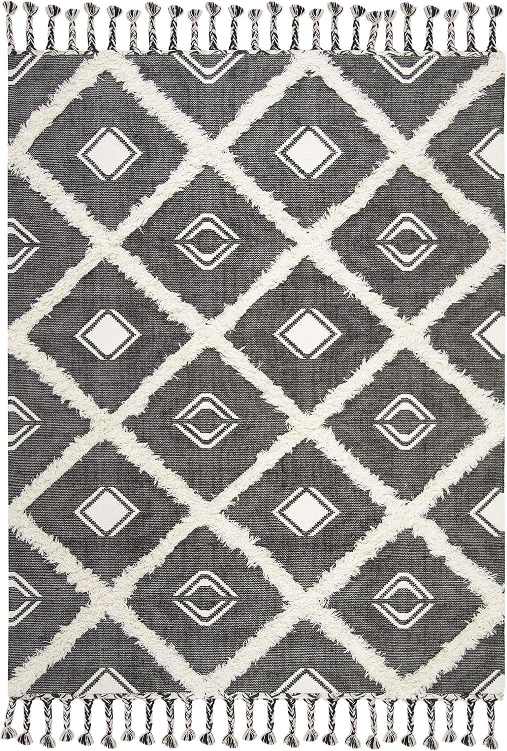 Handmade Black and Ivory Wool Cotton 8' x 10' Area Rug