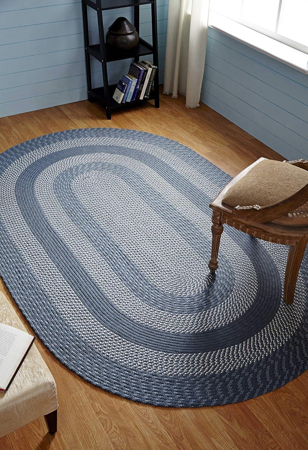 Slate Blue Oval Braided Reversible Synthetic Rug