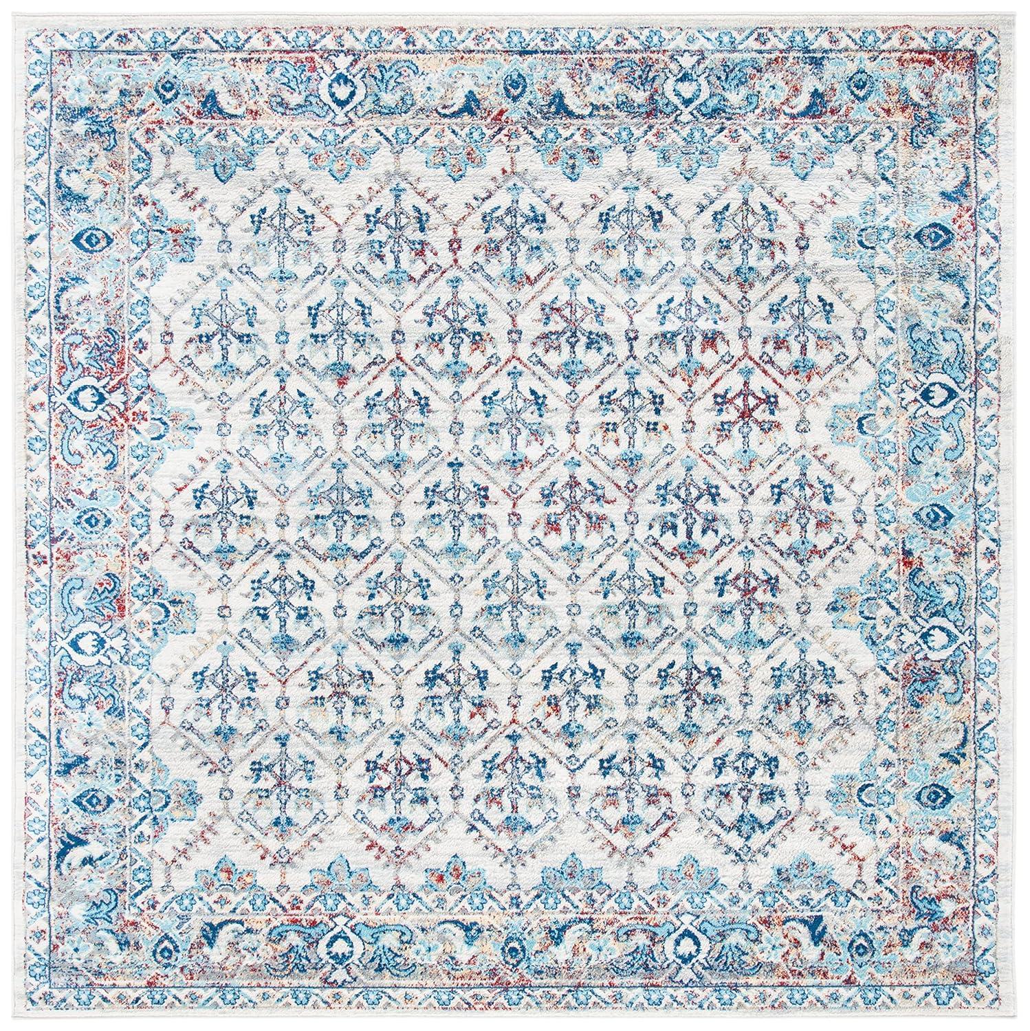 Brentwood BNT869 Power Loomed Area Rug - Ivory/Blue - 6'7"x6'7" - Safavieh.