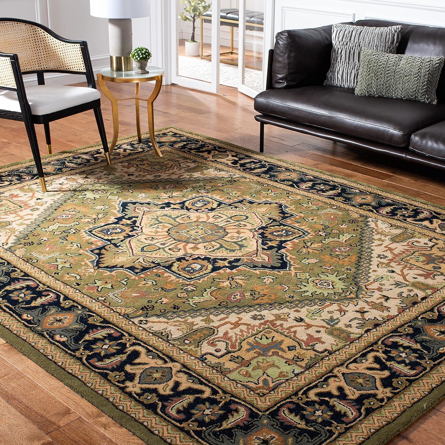 SAFAVIEH Heritage York Oriental Wool Area Rug, Green/Light Brown, 9' x 12'