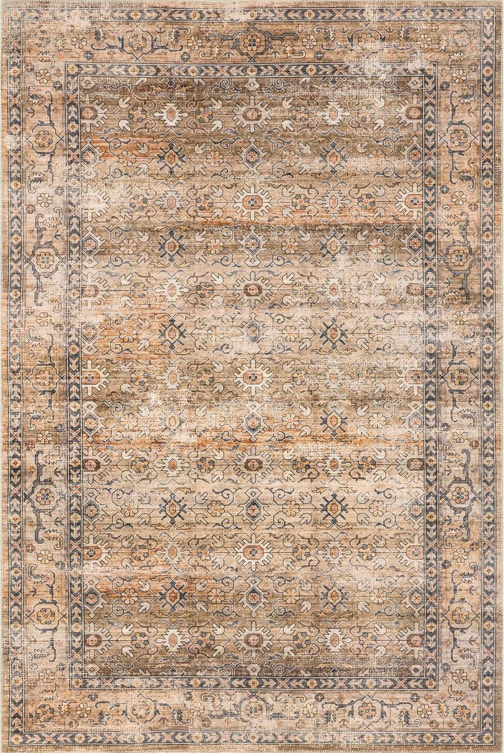 Lauren Liess x Rugs USA Myrtle Vintage Machine Washable Beige/Brown/Black Area Rug