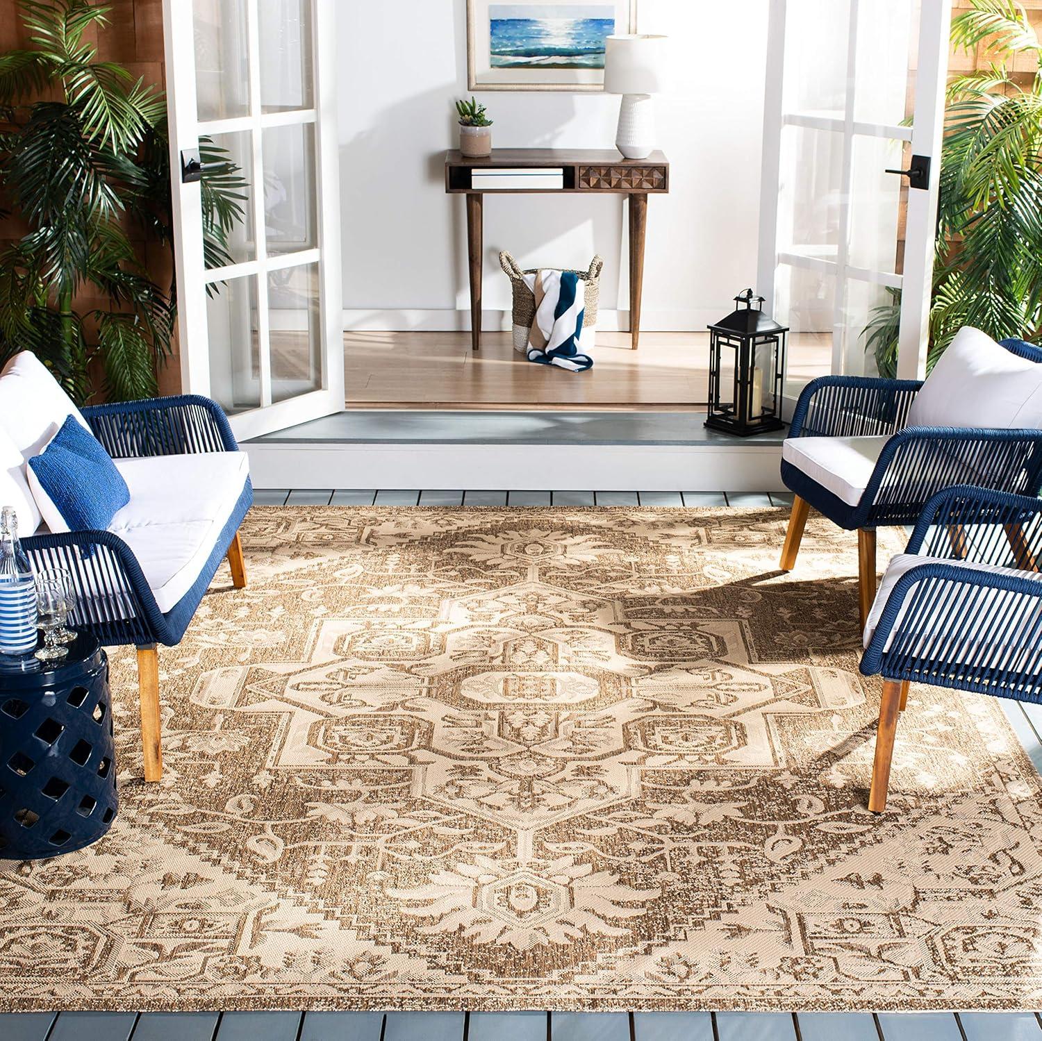 Beach House BHS138 POWER LOOMED Indoor/Outdoor Area Rug - Cream/Beige - 8'x8' - Safavieh