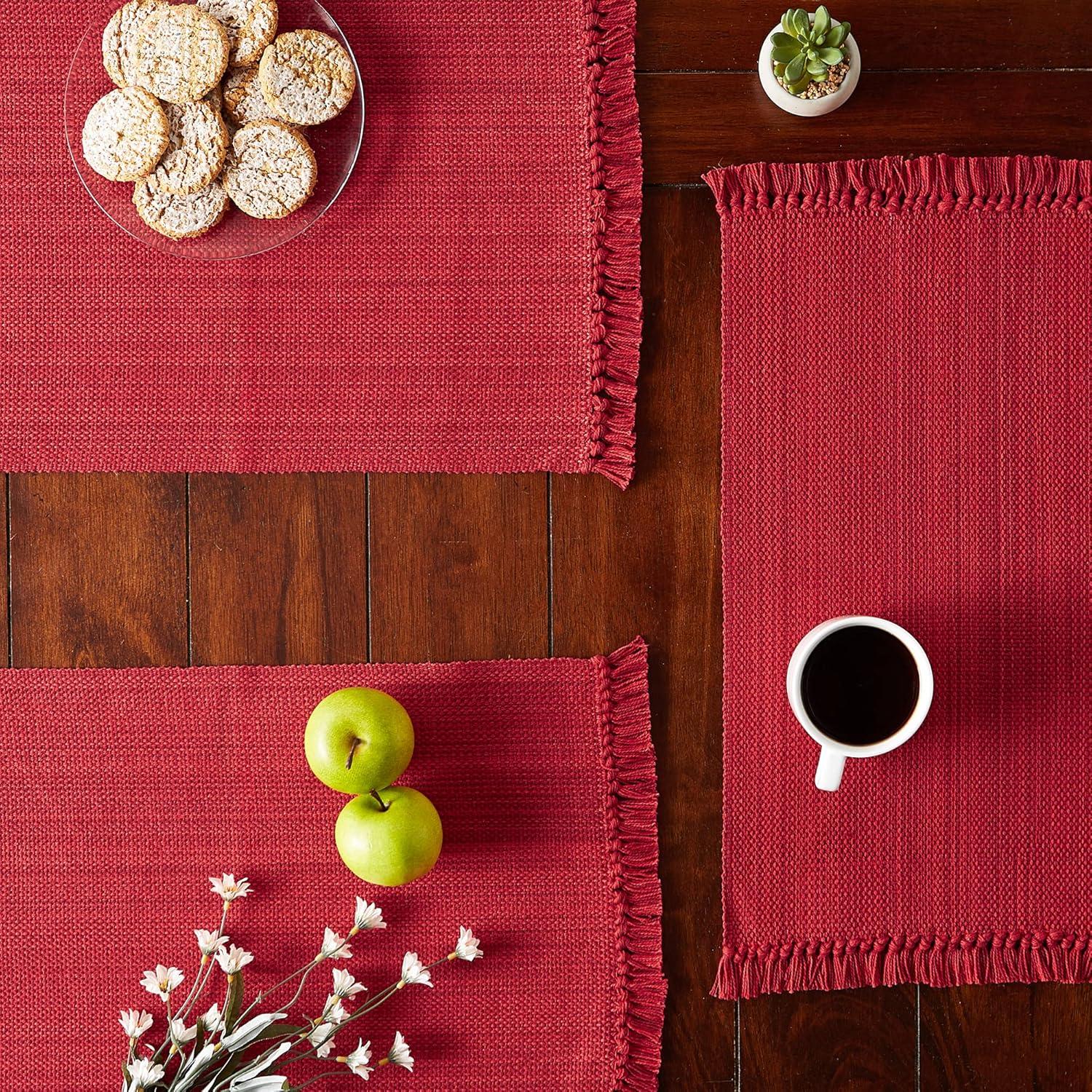 Design Imports Fringe Brown Variegated Kitchen Placemat Set (Set of 6) Tango Red