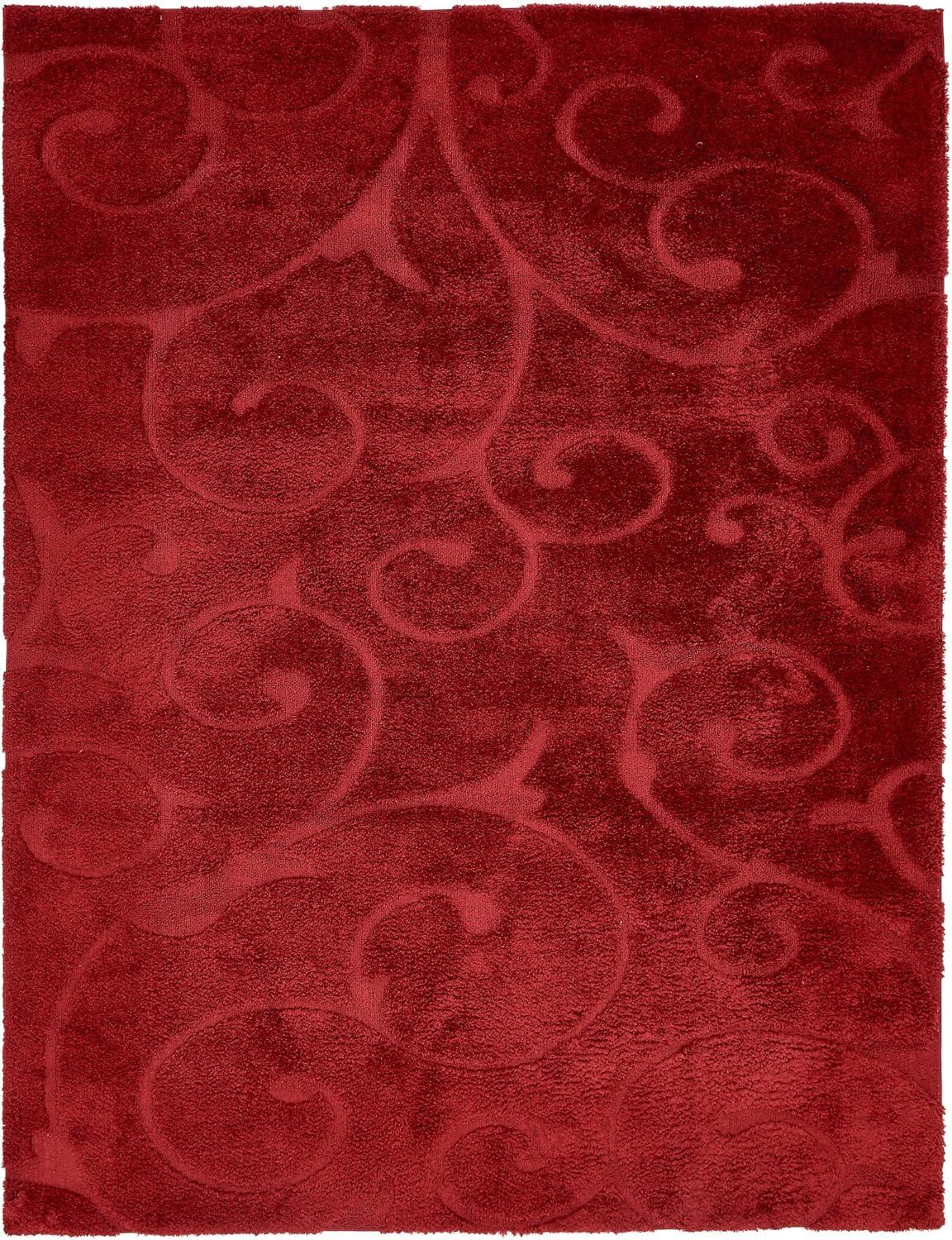 Unique Loom Floral Shag Collection Area Rug - Carved (9' x 12' Rectangle Red)