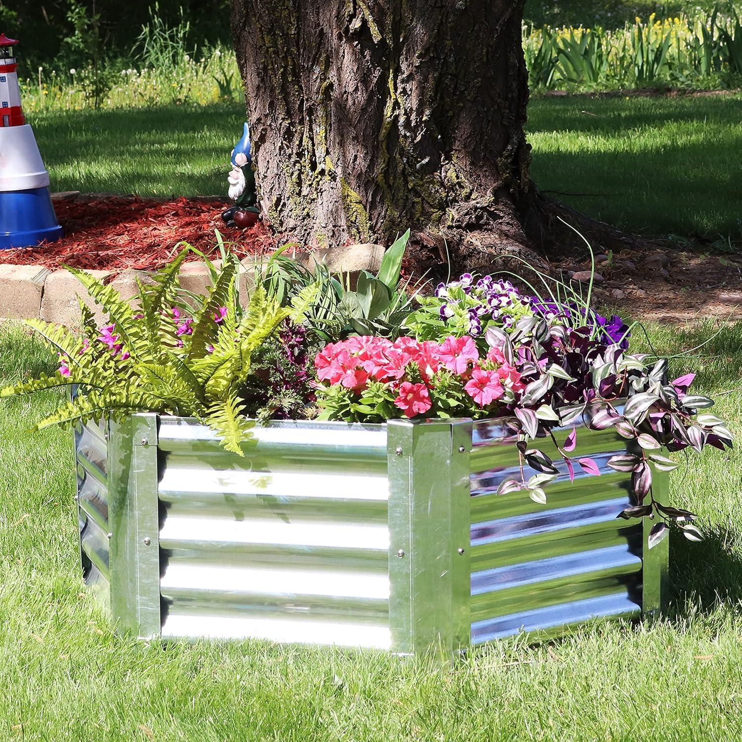 40" x 36" x 16" Hexagon Silver Galvanized Steel Raised Garden Bed