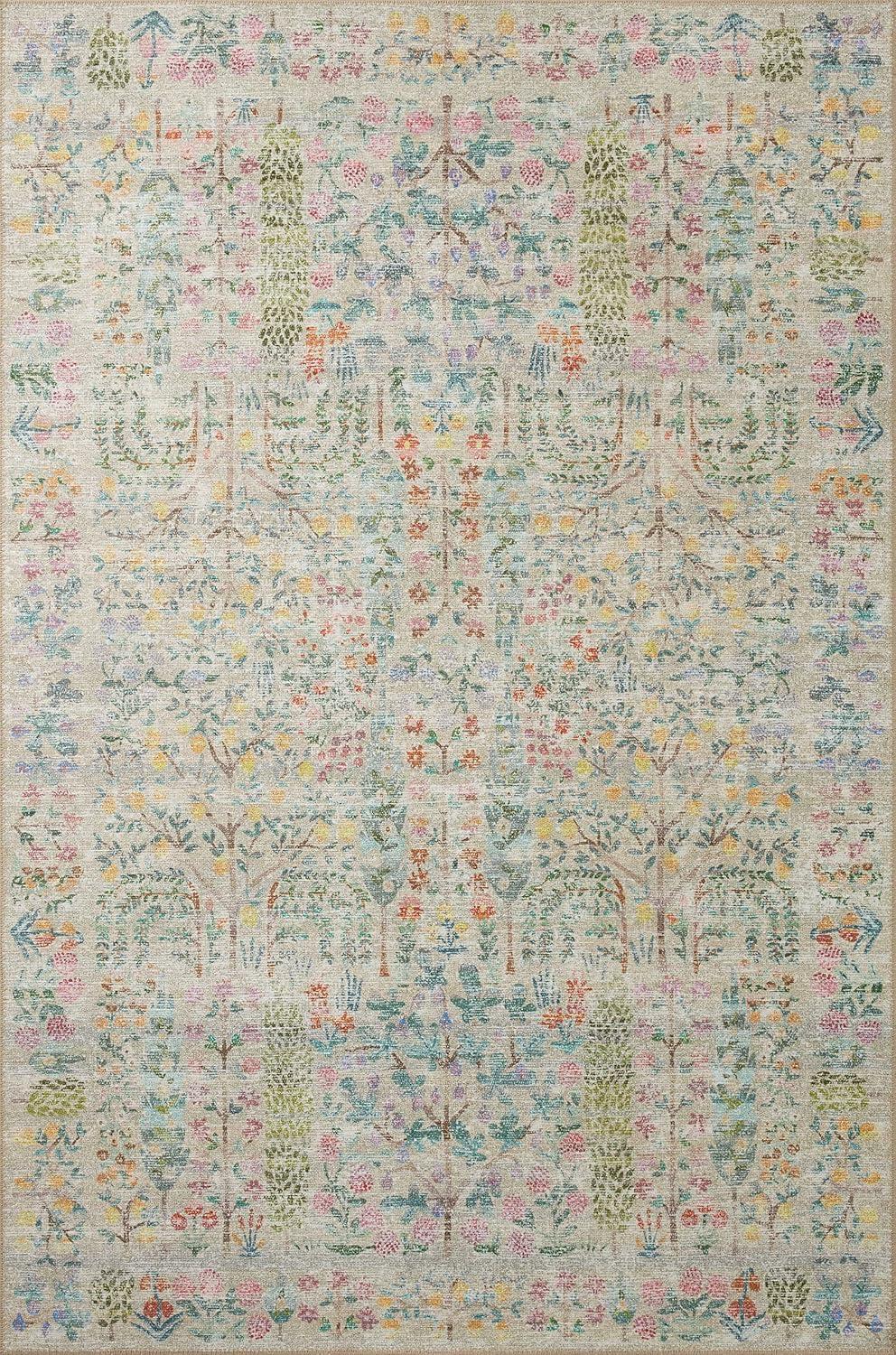 Khaki Floral Synthetic Easy Care Accent Rug 2'-3" x 3'-9"