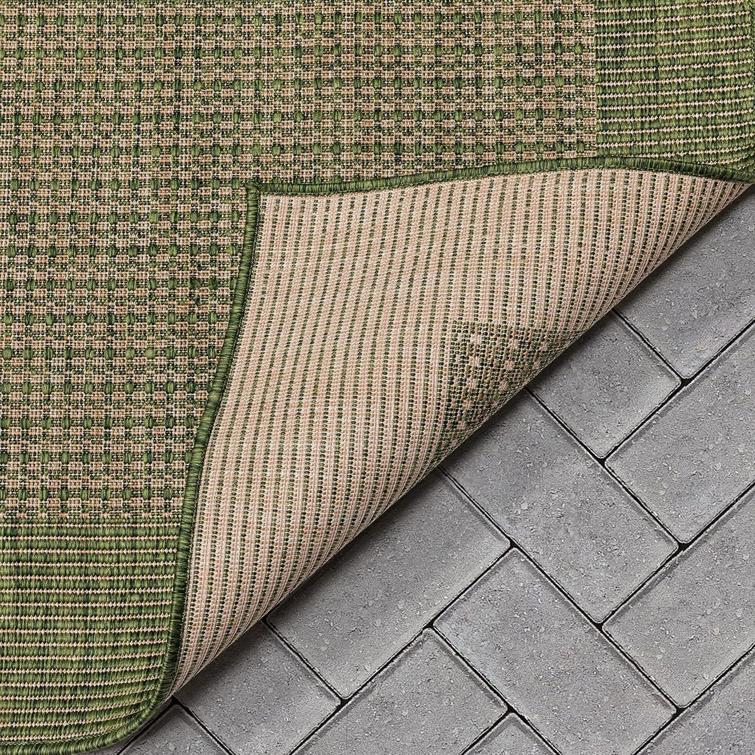 Marshanna Odin Solid Striped Border Indoor Outdoor Green Flatweave Rug