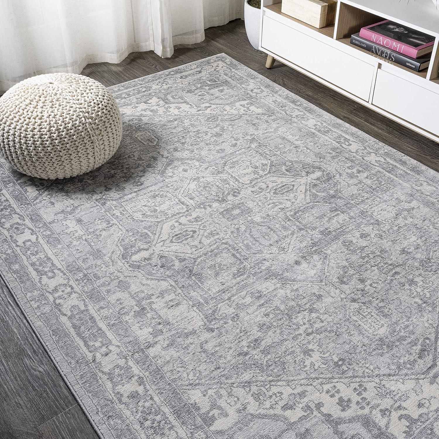8' X 10' Modern Persian Vintage Medallion Area Rug, Light Gray/Ivory - JONATHAN Y