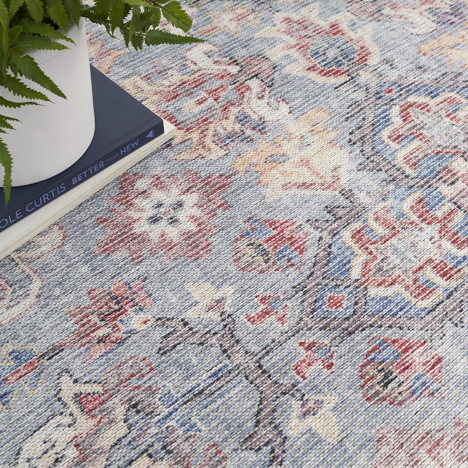 Machine Washable Oriental Blue/Red Area Rug