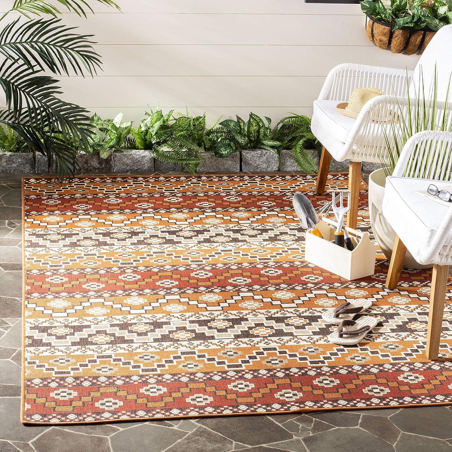 Veranda VER095 Power Loomed Indoor and Outdoor Accent Rug - Red/Chocolate - 2'7"x5' - Safavieh.