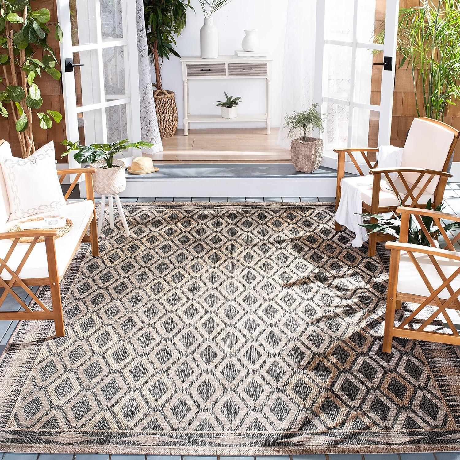 Courtyard Chic 9' x 12' Black and Natural Synthetic Area Rug