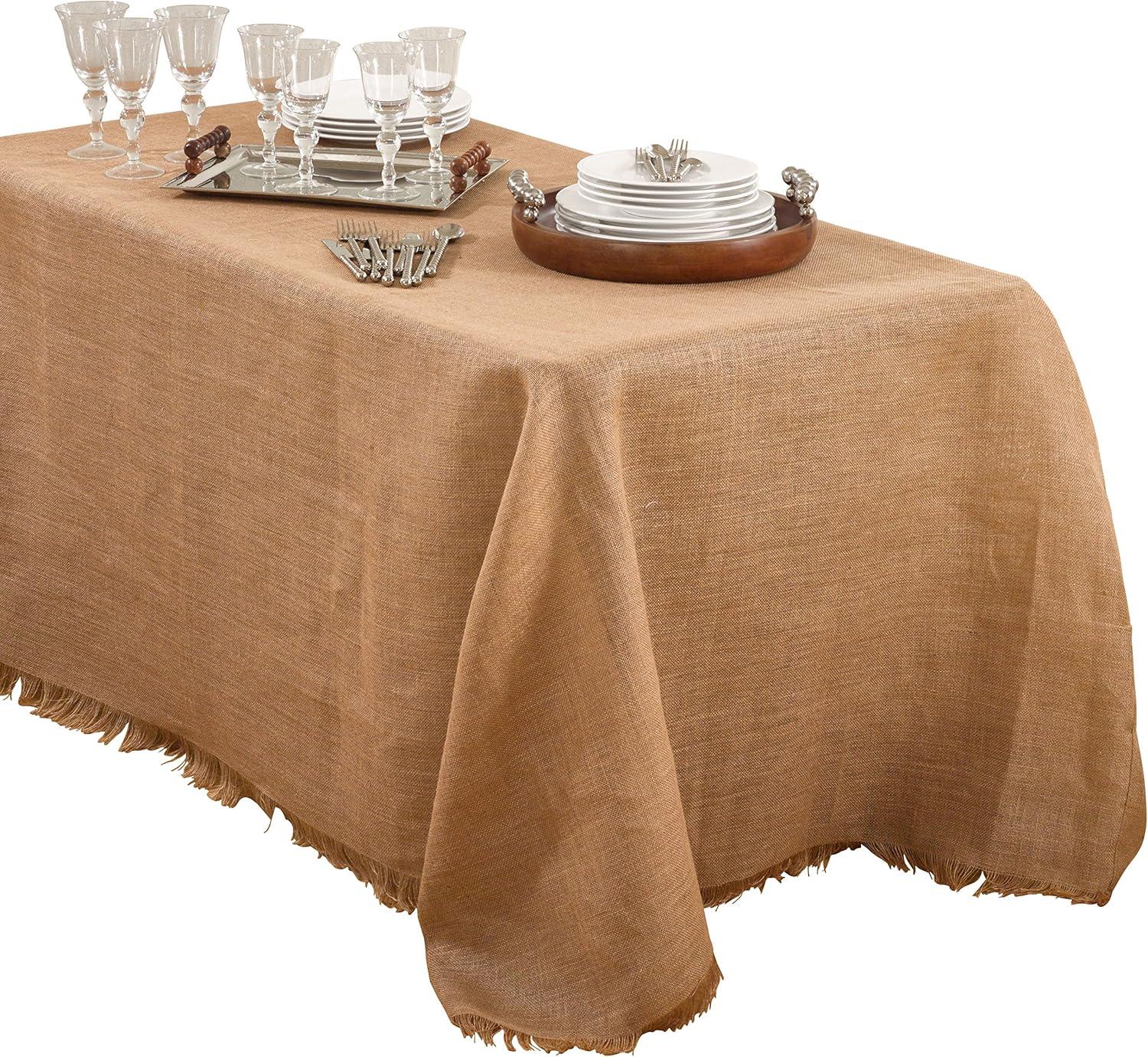 Burlap Tablecloth Natural (90"x120"): Saro Lifestyle, Jute Material, Plain Weave, Spot Clean, Rectangular Shape