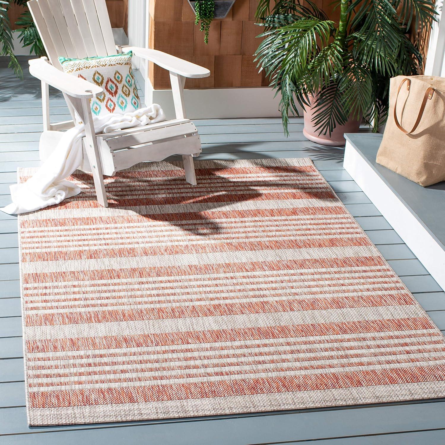 SAFAVIEH Courtyard Patrice Striped Indoor/Outdoor Area Rug, Red/Beige, 5'3" x 7'7"