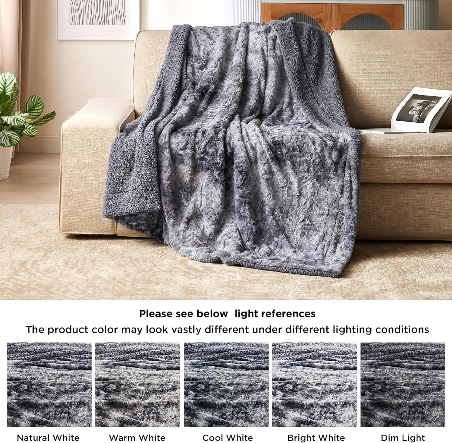 Soft Faux Fur Throw Blanket Grey - Tie - dye Fuzzy Fluffy Cozy Warm Plush Furry Shag Thick Sherpa Shaggy Throws and Blankets Couch, Sofa, Bed, 50x60 inches