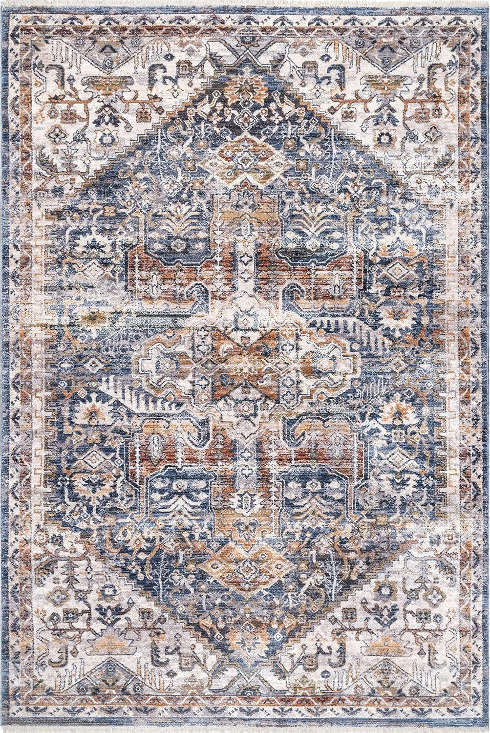 nuLOOM Hannah Distressed Traditional Medallion Fringe Area Rug