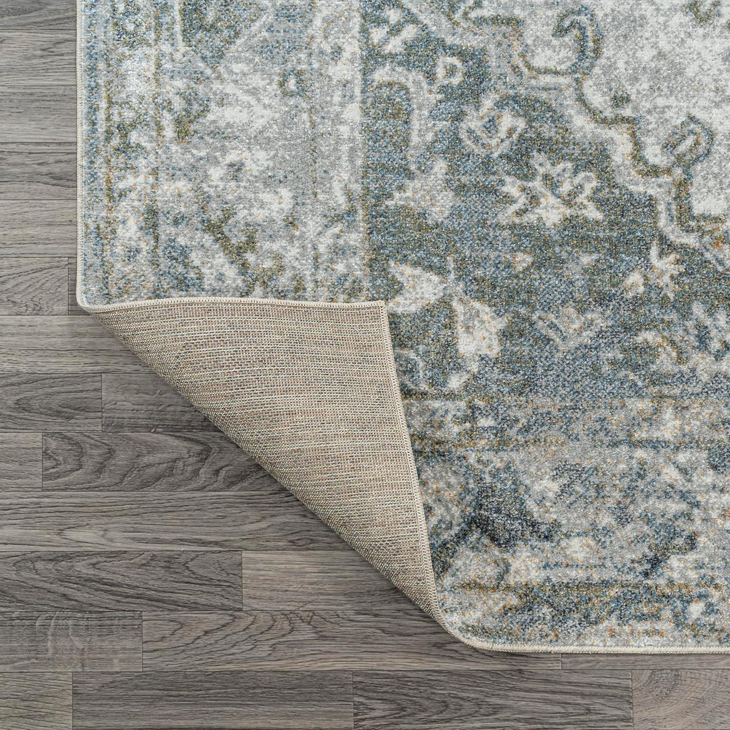JONATHAN Y Pavel Distressed Medallion Low-Pile Machine-Washable Light Gray/Blue 5 ft. x 8 ft. Area Rug