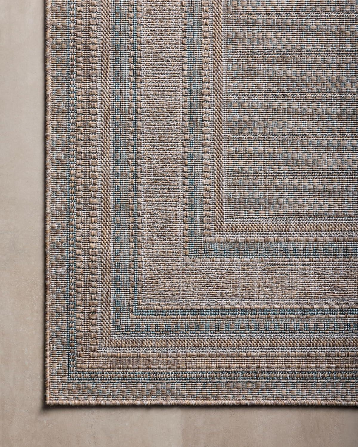 Topanga III Indoor / Outdoor Rug by Amber Lewis x Loloi - Natural and Teal / 6'7" x 9'4"