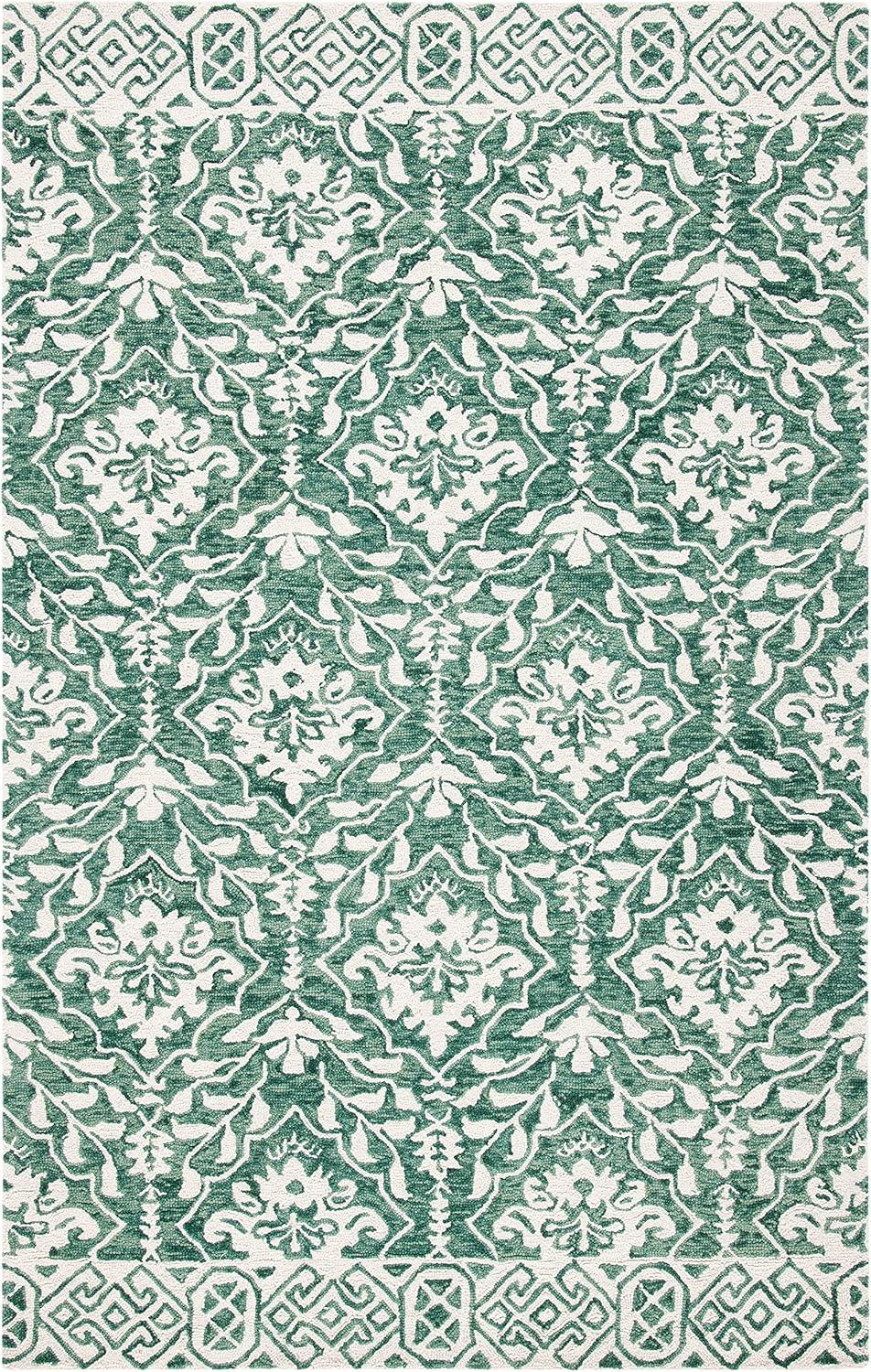 SAFAVIEH Dip Dye Beranadette Floral Wool Area Rug, Dark Green/Ivory, 3' x 5'