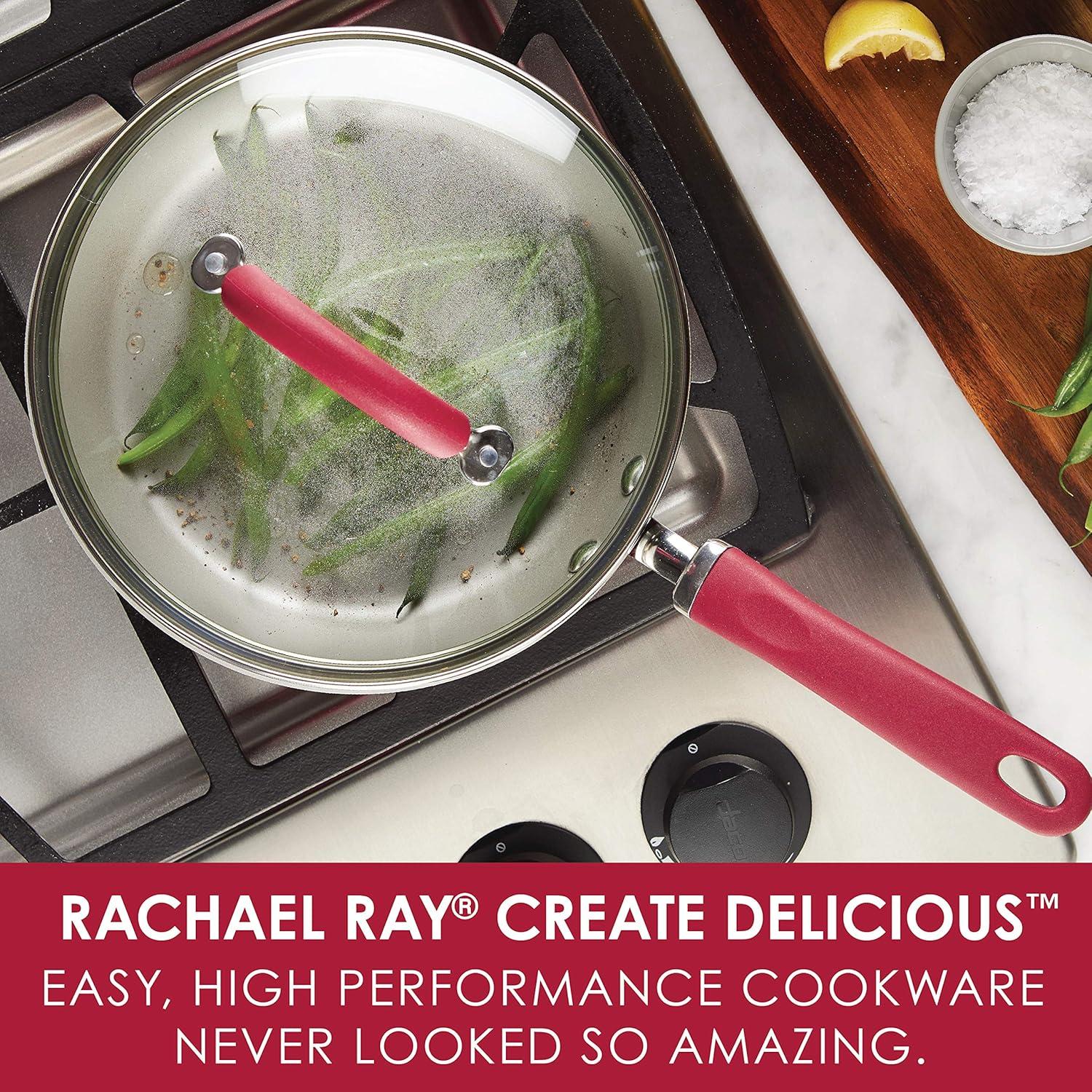 Rachael Ray Create Delicious Aluminum Nonstick Covered Deep Frying Pan, 9.5-Inch, Red Shimmer