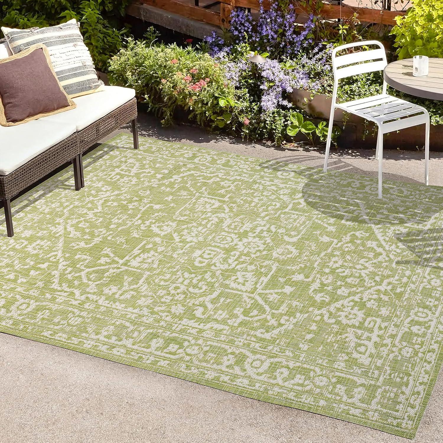 8' x 10' Malta Bohemian Styled Medallion Textured Weave Indoor/Outdoor Area Rug, Green/Cream - JONATHAN Y
