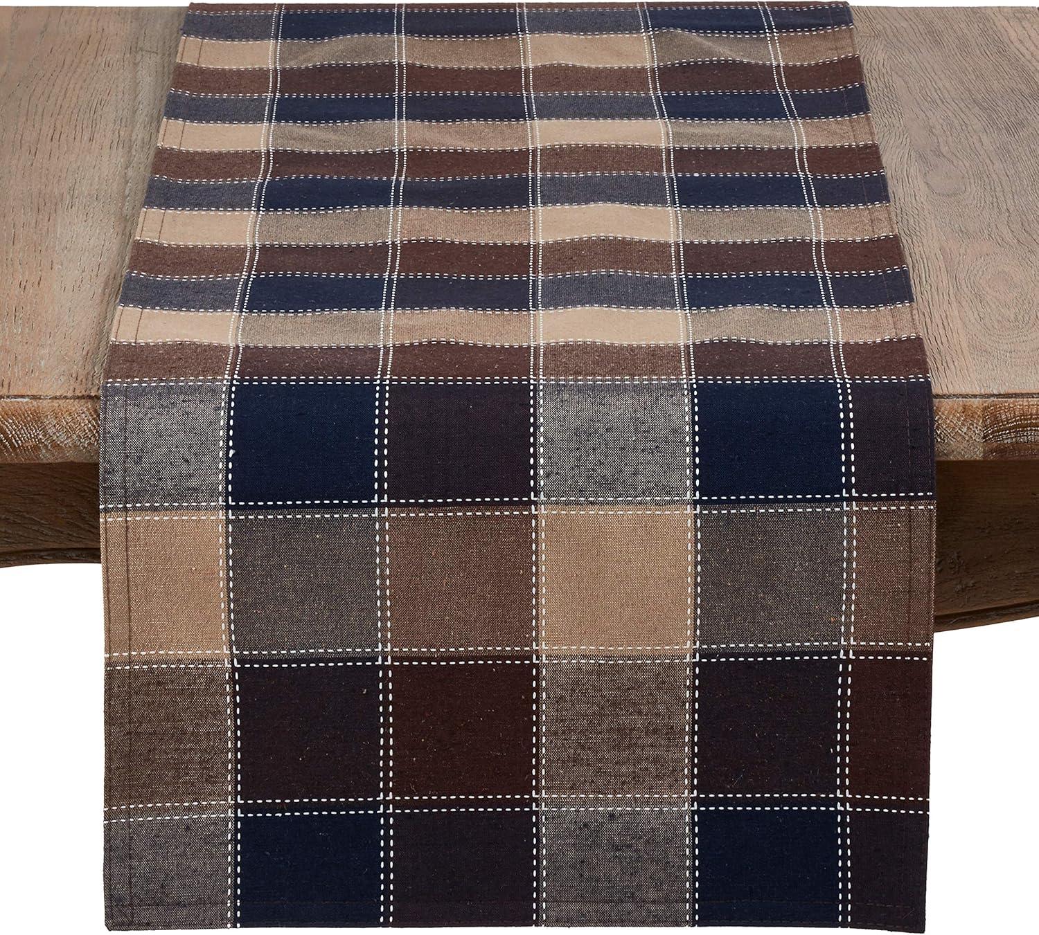 Multi-Color Plaid Cotton and Polyester Table Runner