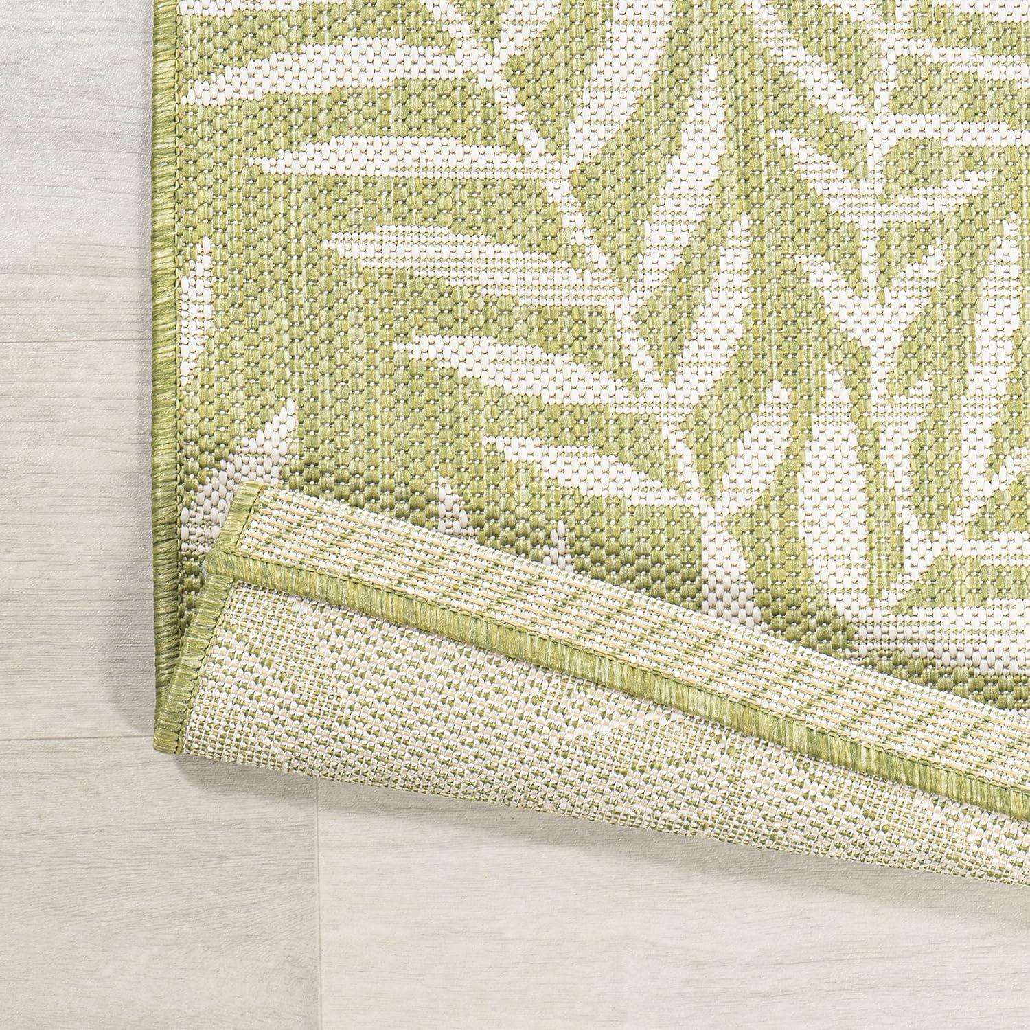 2' x 10' Nevis Palm Frond Indoor/Outdoor Runner Rug, Green/Cream - JONATHAN Y
