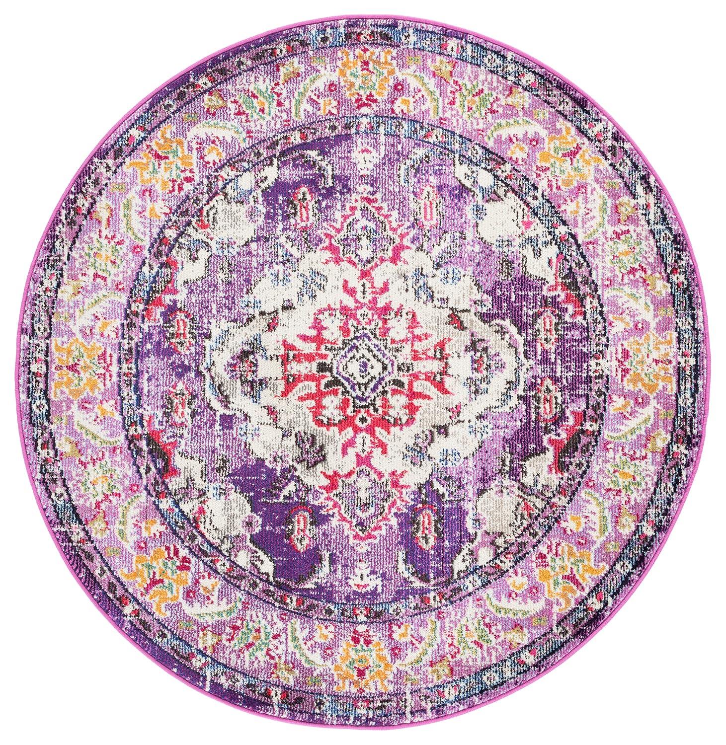 Monaco MNC243 Power Loomed Indoor Area Rug - Violet/Fuchsia - 5' Round - Safavieh