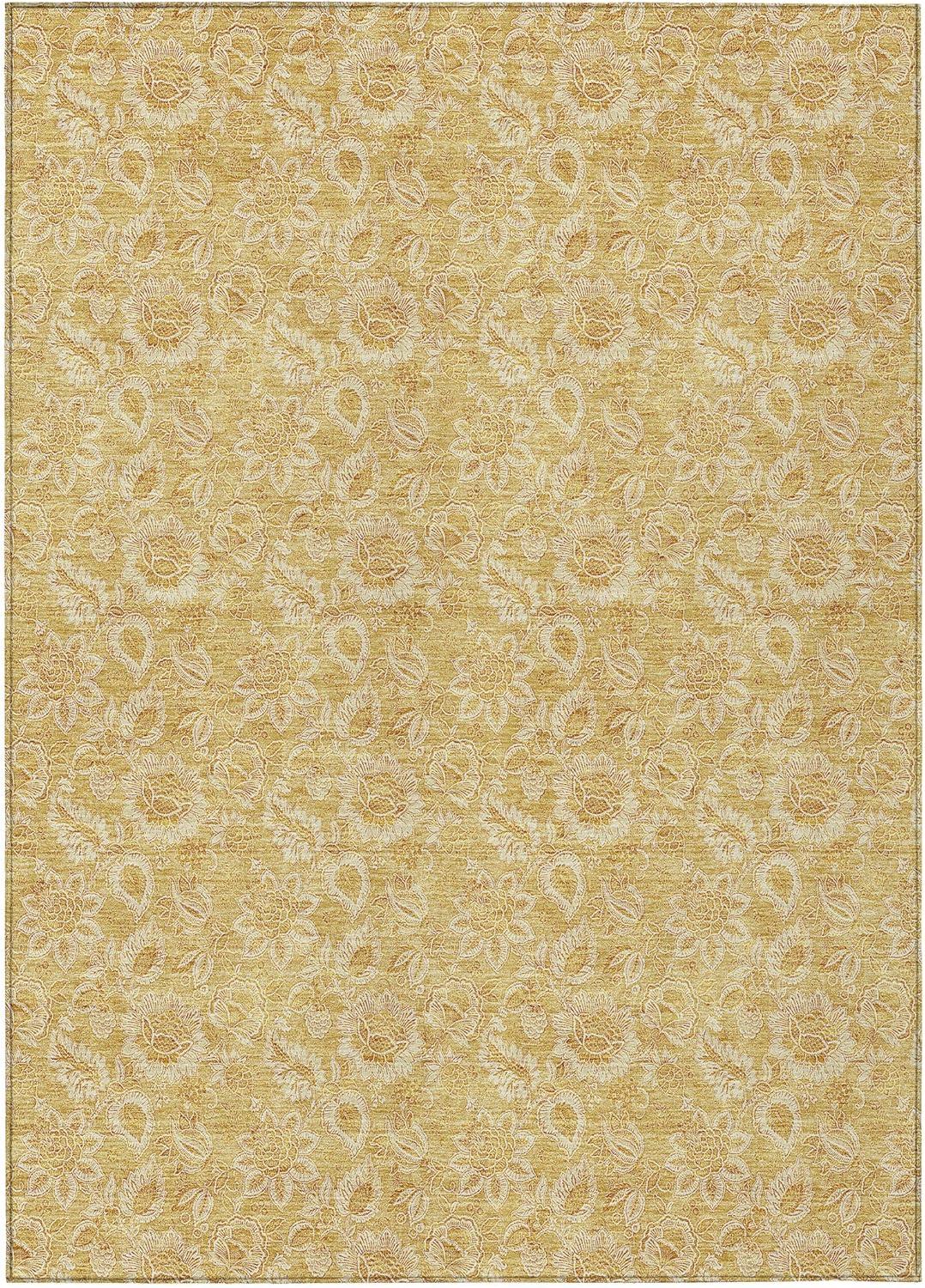 Gold Floral Pattern 8' x 10' Indoor Outdoor Area Rug