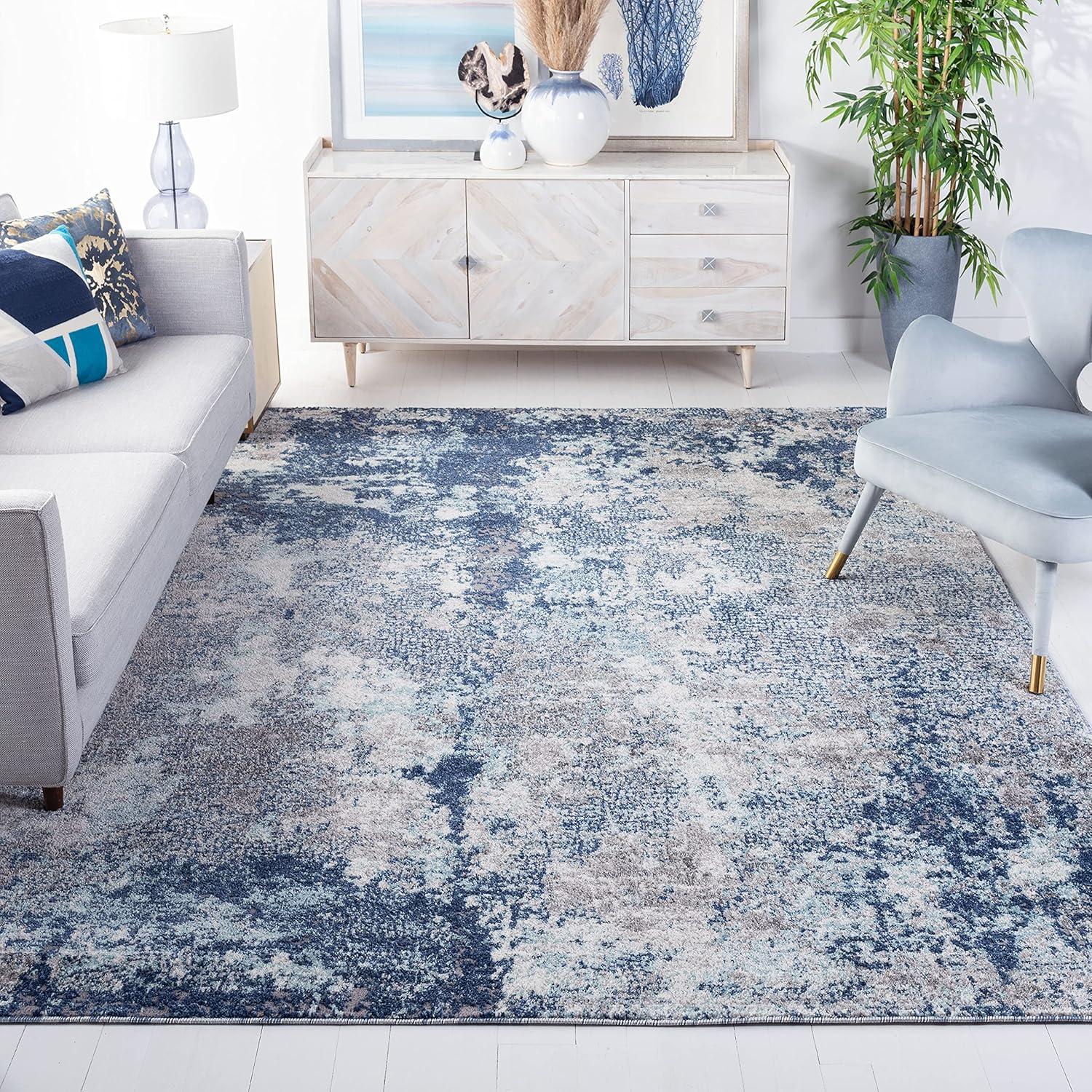 Abstract Energy 6'7" Square Blue and Grey Synthetic Area Rug