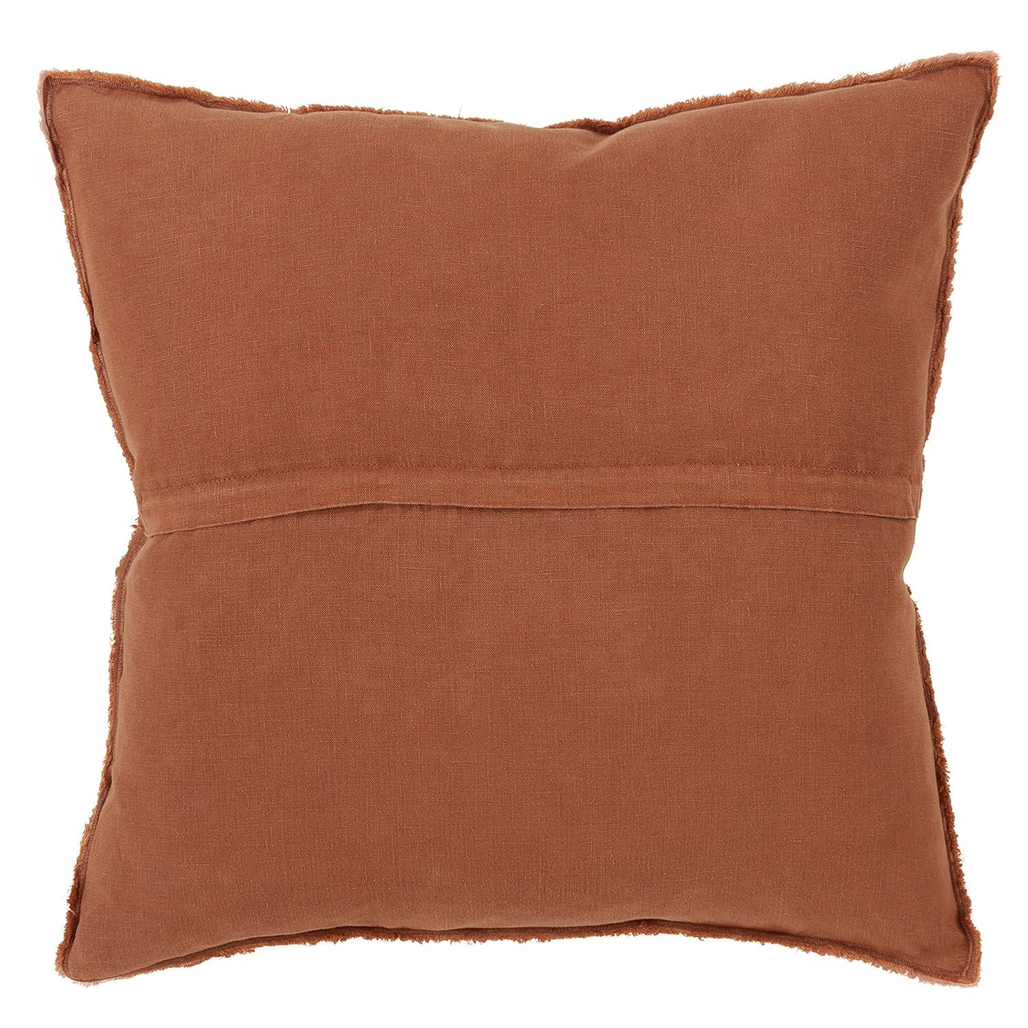 20"x20" Oversize Fringed Design Linen Square Throw Pillow Terracotta - Saro Lifestyle: Modern Indoor Decor, Duck Feather Filled