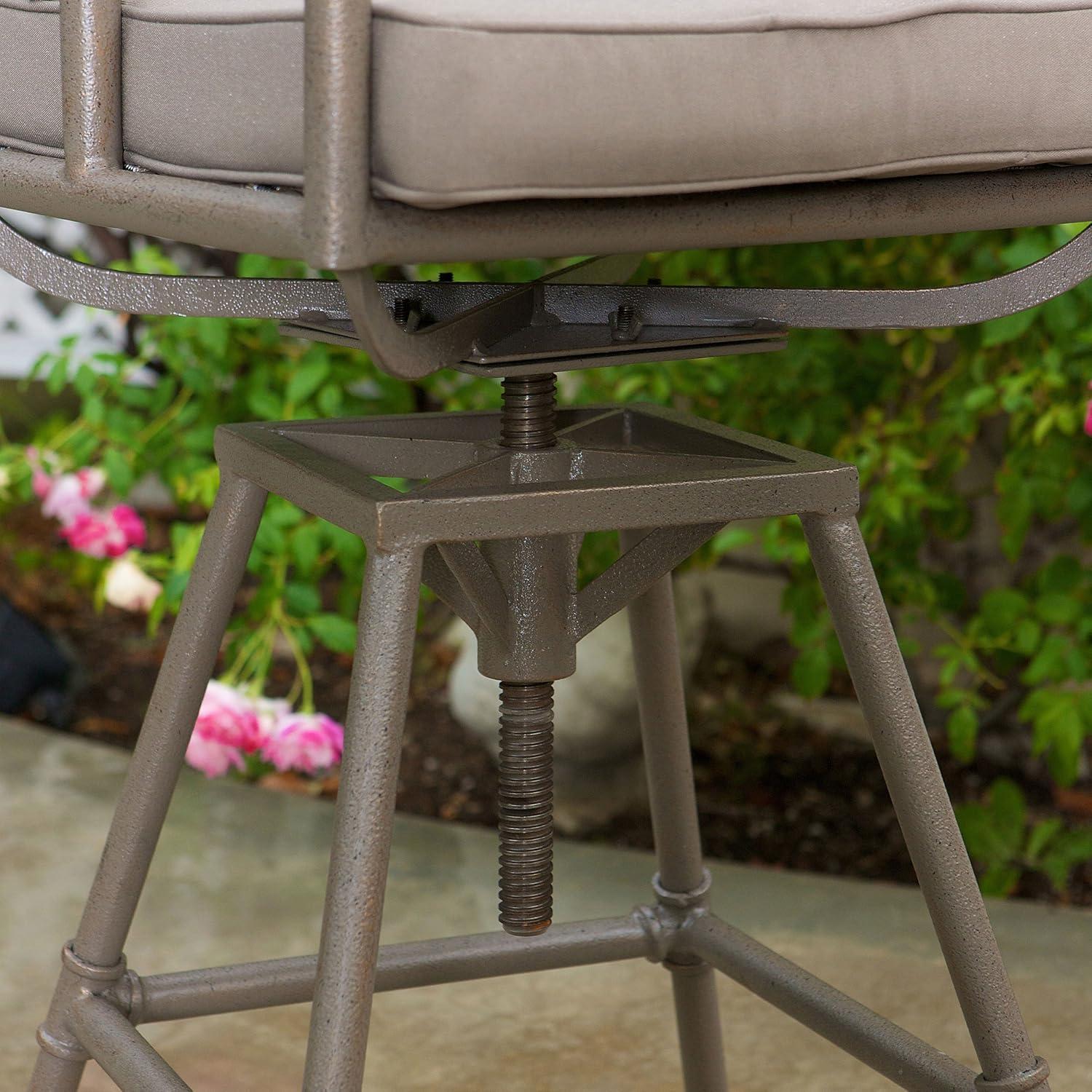 Adjustable Brass and Beige Outdoor Pipe Barstool with Cushions