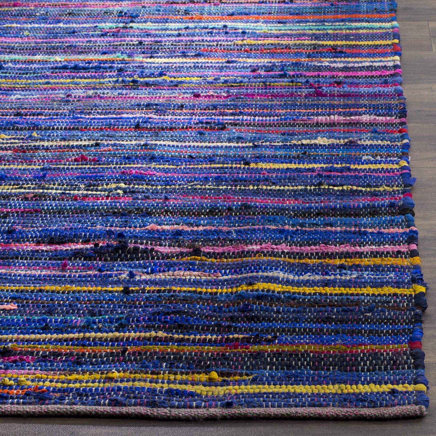 SAFAVIEH Rag Petar Striped Cotton Area Rug, Blue/Multi, 9' x 12'