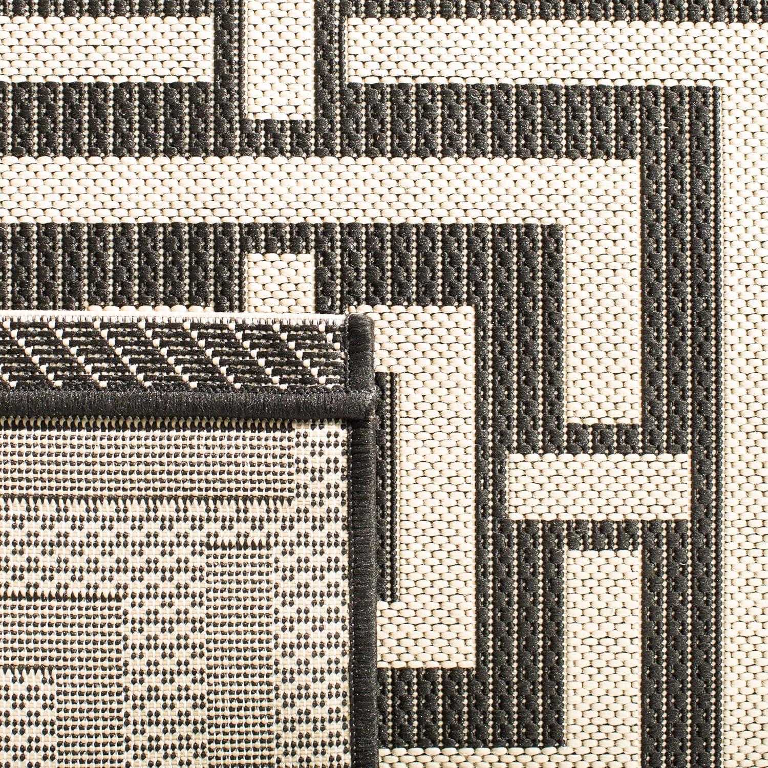 Courtyard CY6937 Power Loomed Indoor and Outdoor Area Rug - Black/Bone - 4'x5'7" - Safavieh