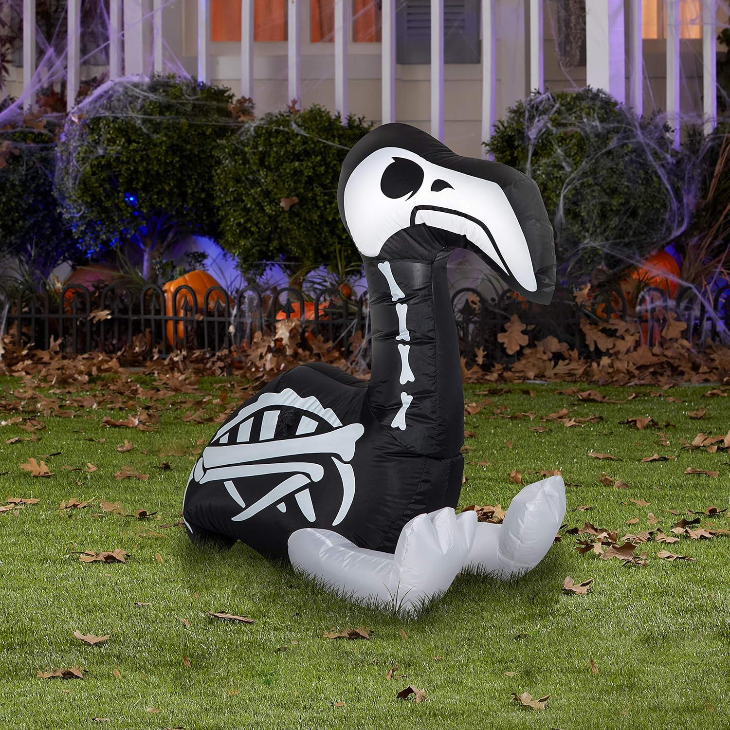 Gemmy Airblown Inflatable Skeleton Flamingo, 3 ft Tall, Multicolored